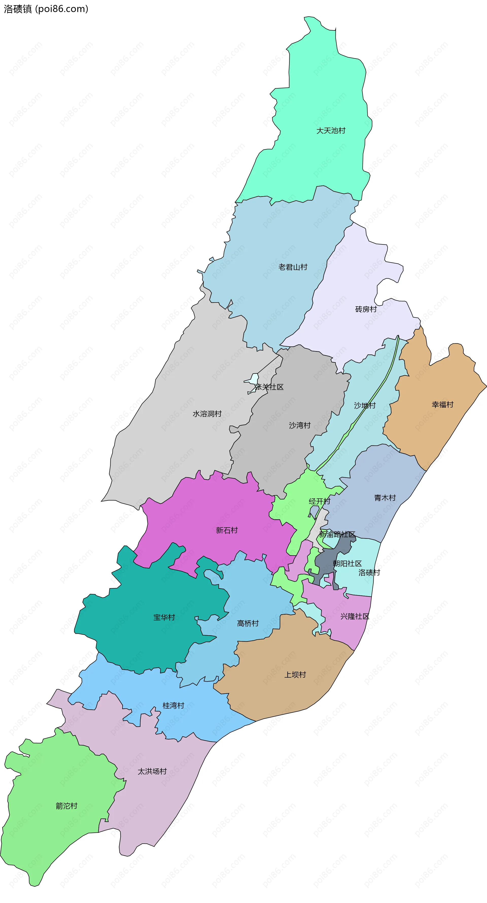 洛碛镇边界地图(五级行政区划)