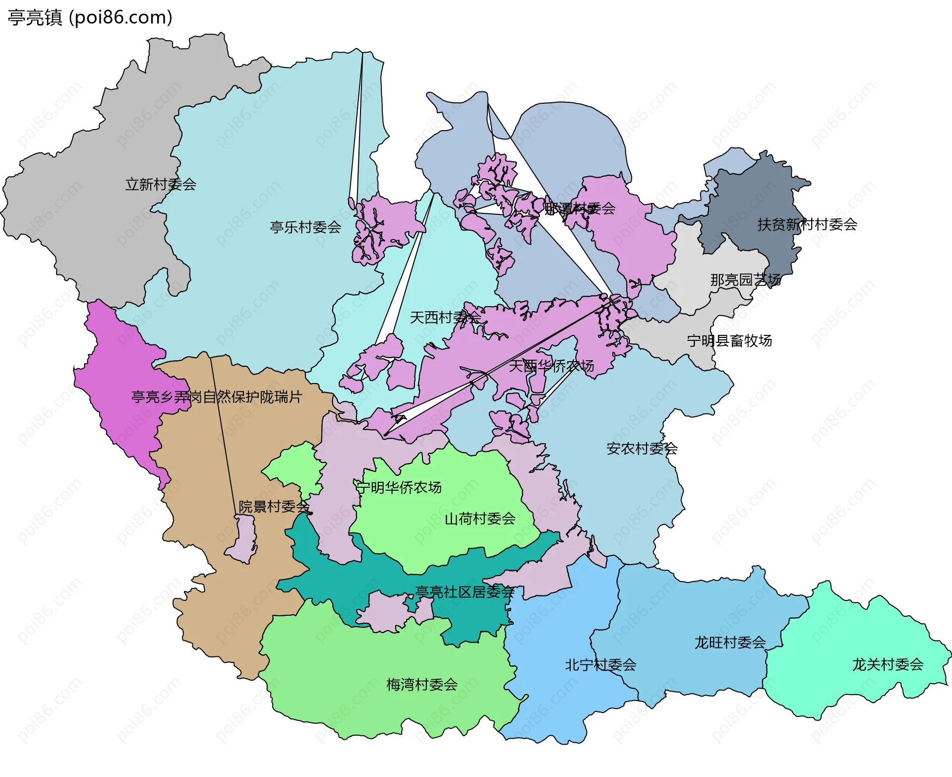 亭亮镇边界地图(五级行政区划)