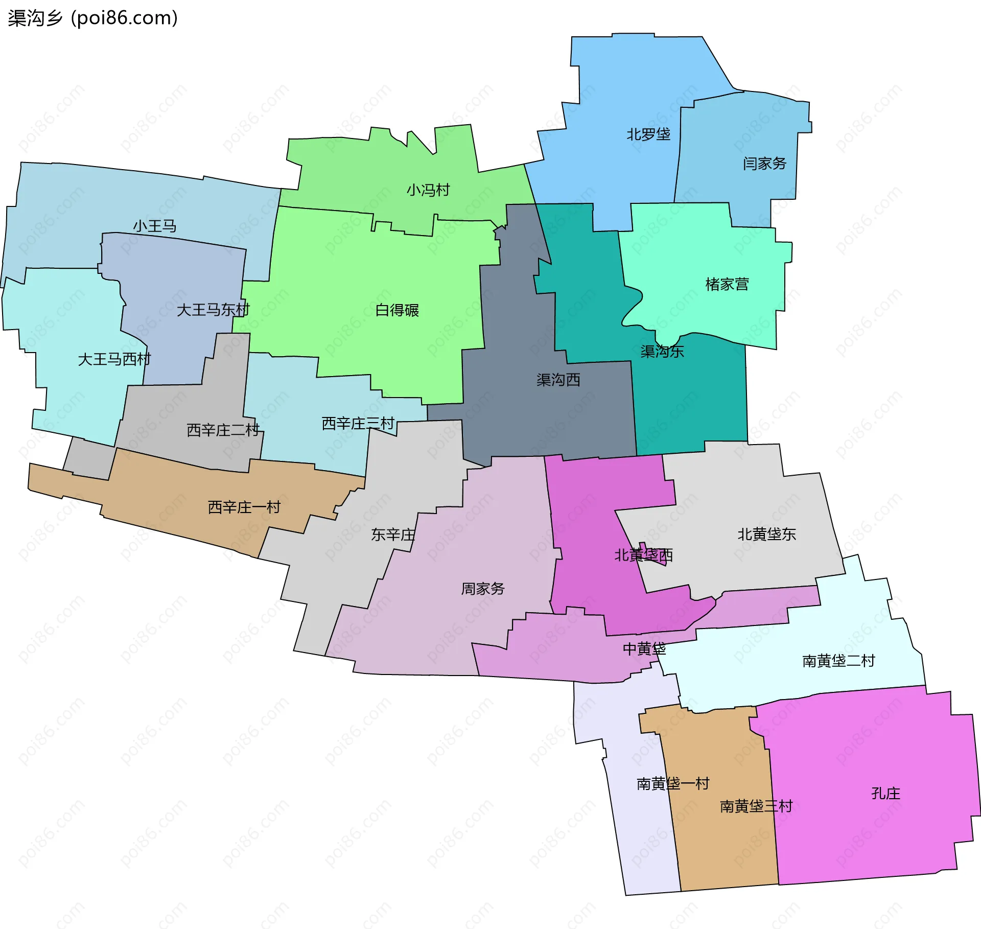 渠沟乡边界地图(五级行政区划)