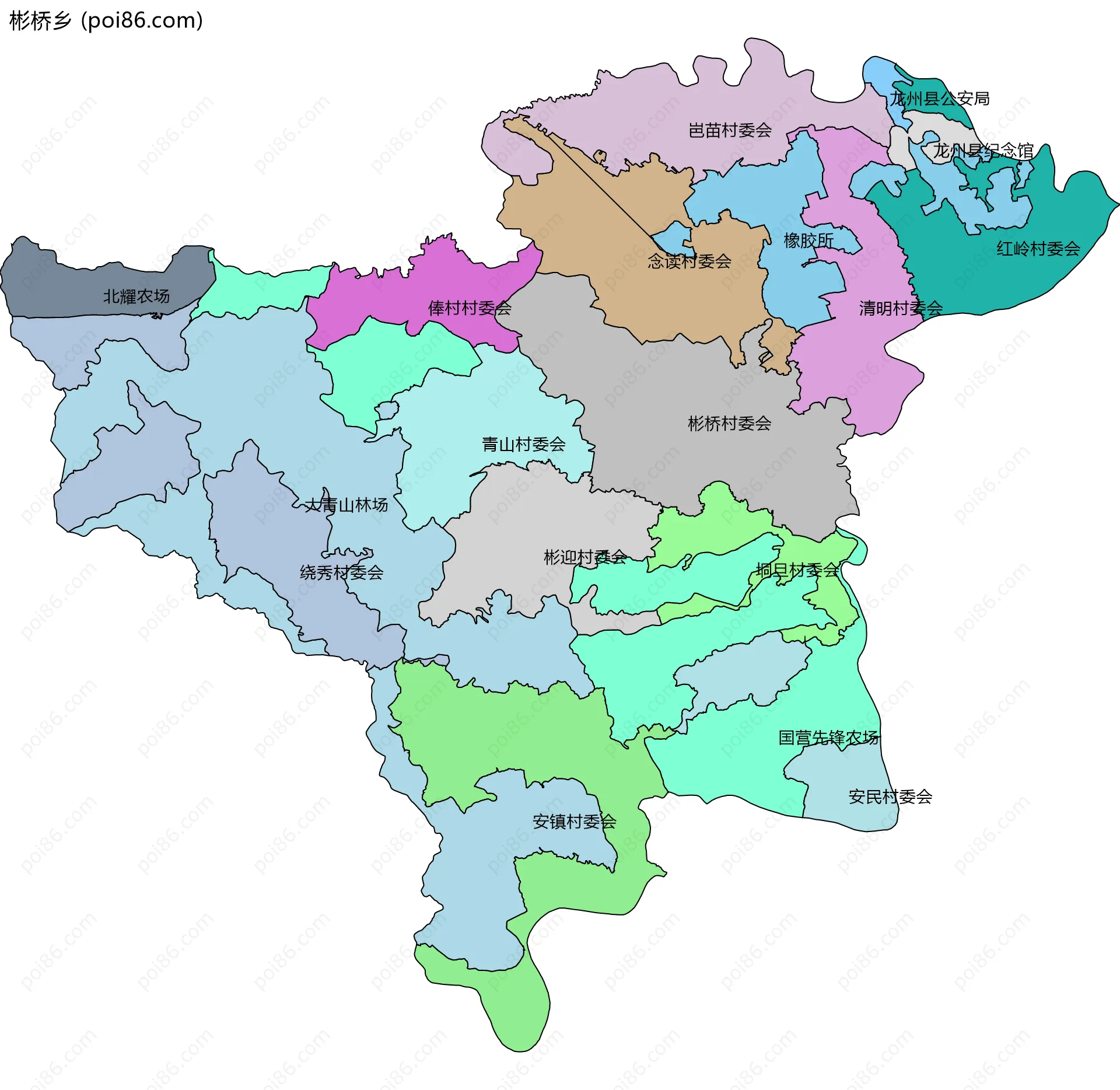 彬桥乡边界地图(五级行政区划)
