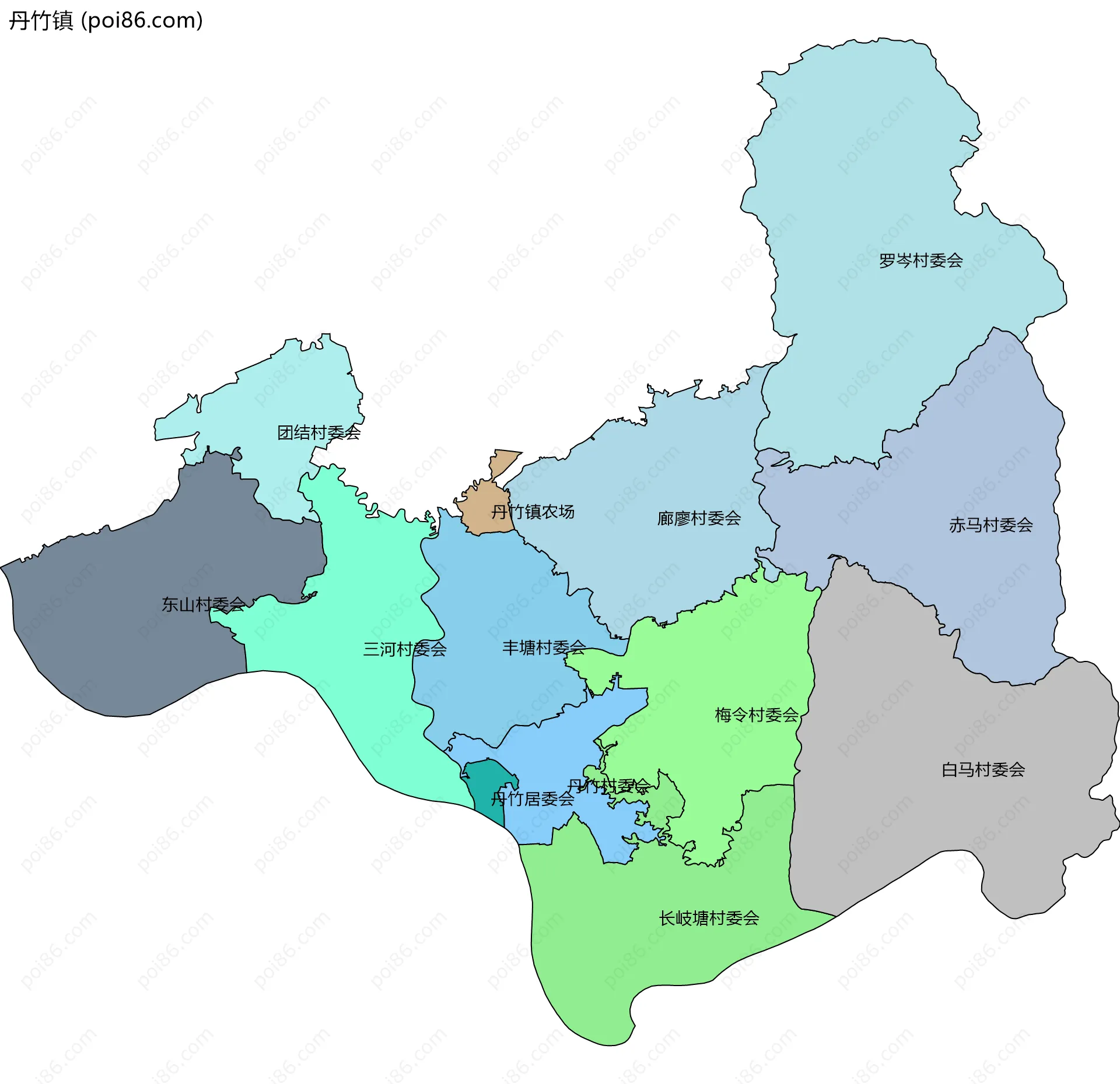 丹竹镇边界地图(五级行政区划)