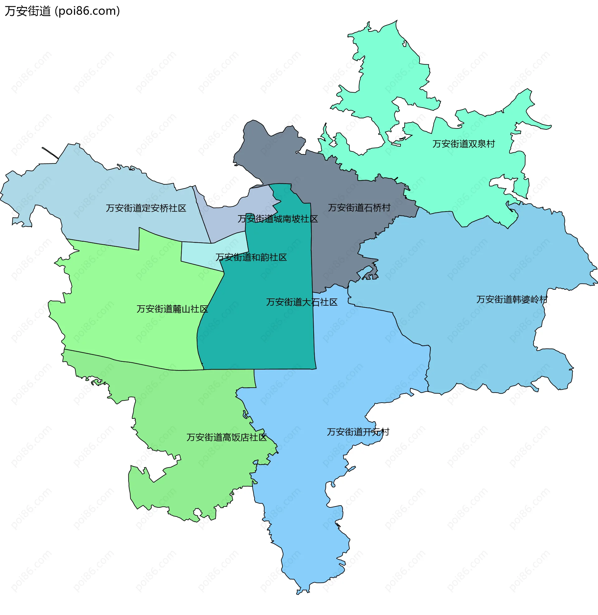 万安街道边界地图(五级行政区划)