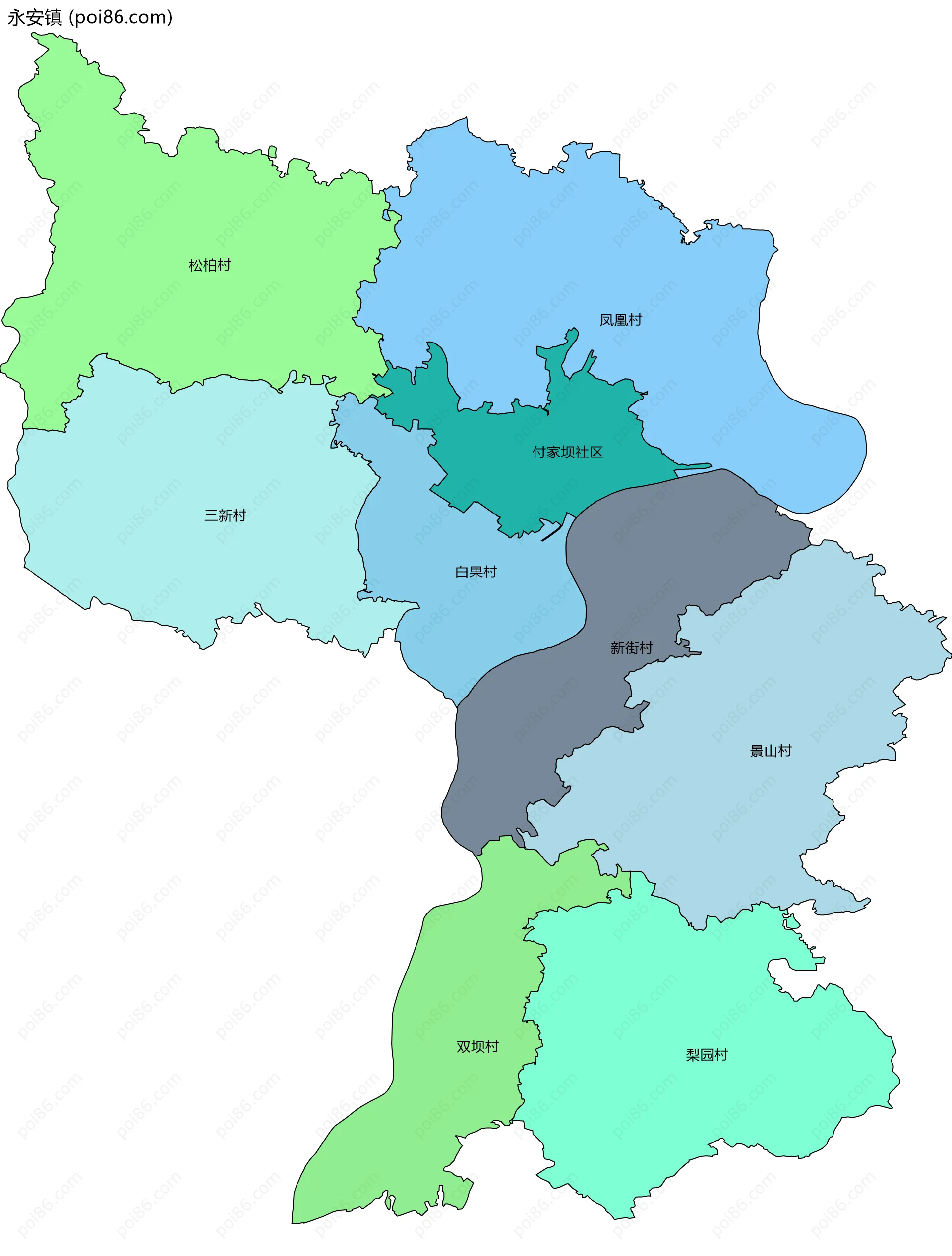 永安镇边界地图(五级行政区划)