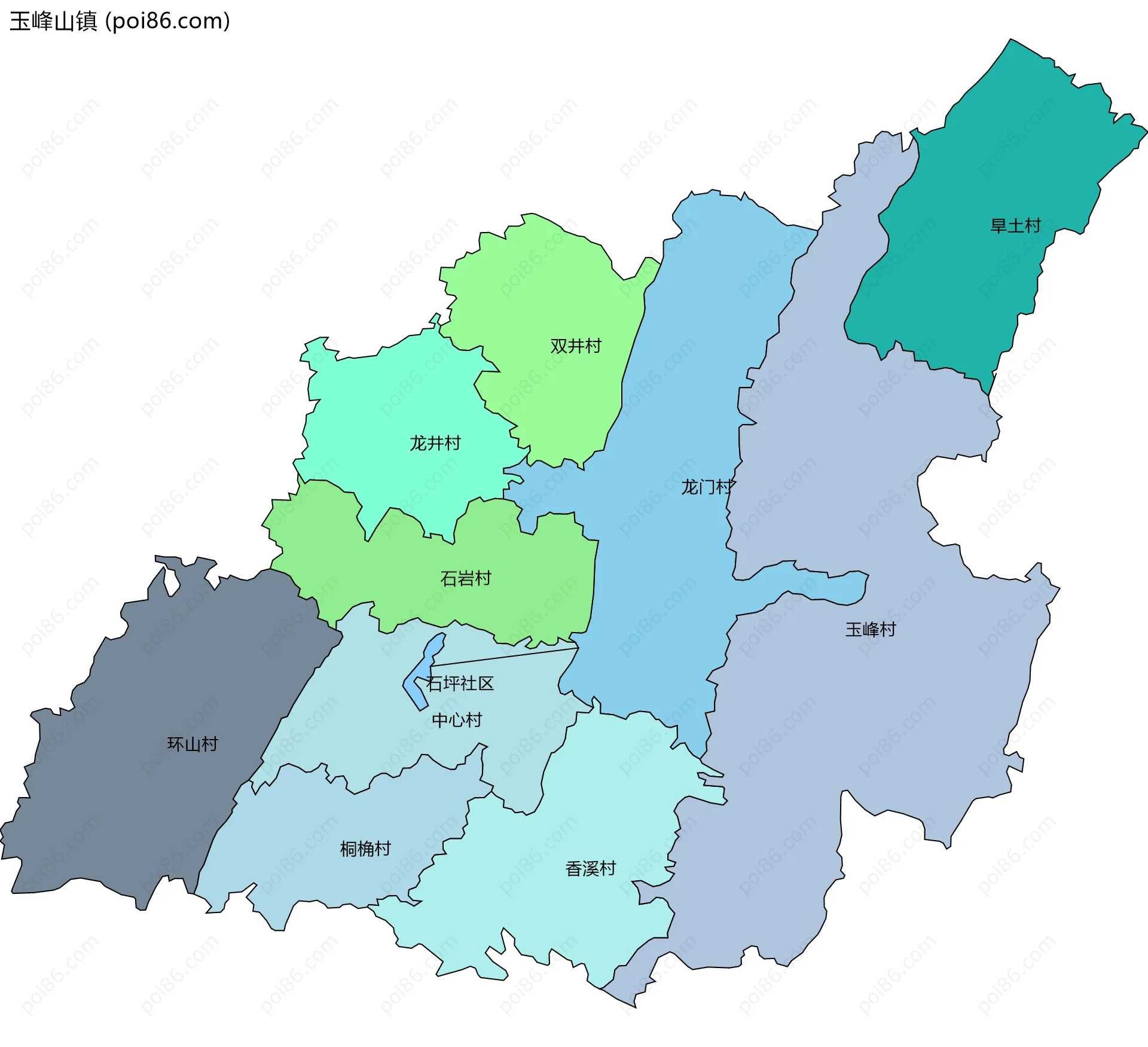 玉峰山镇边界地图(五级行政区划)