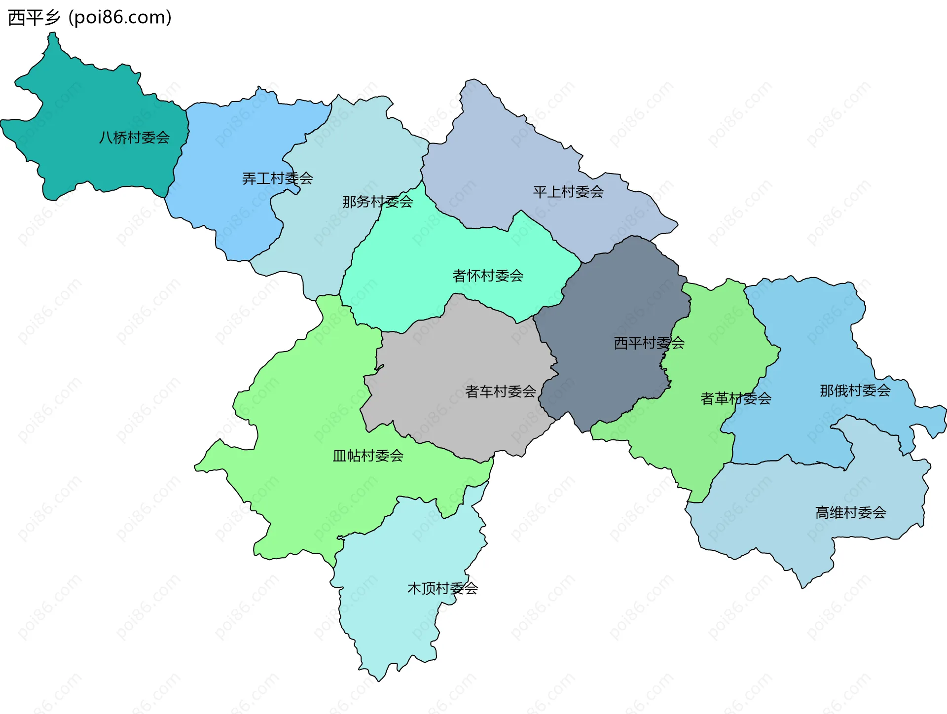 西平乡边界地图(五级行政区划)