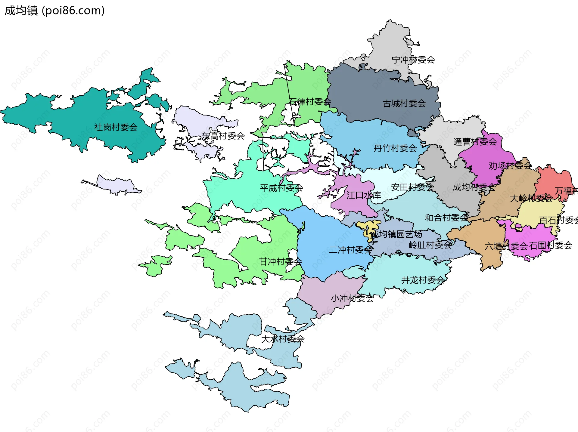 成均镇边界地图(五级行政区划)