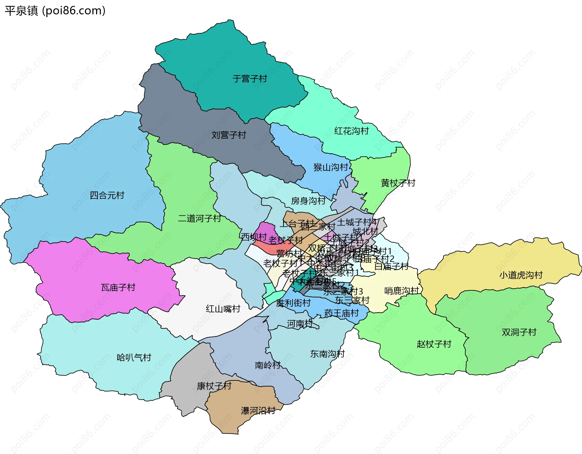 平泉镇边界地图(五级行政区划)