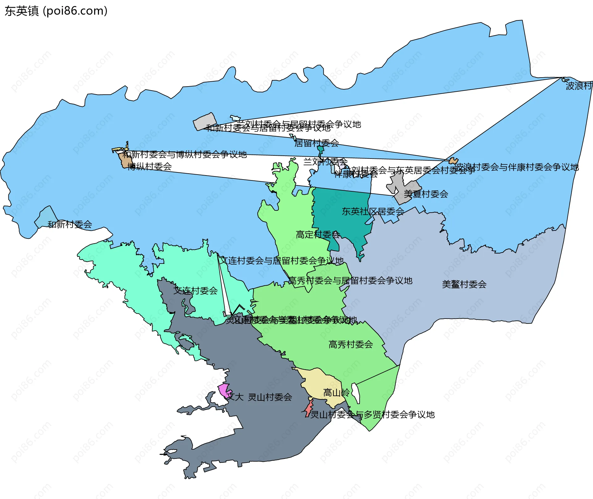 东英镇边界地图(五级行政区划)