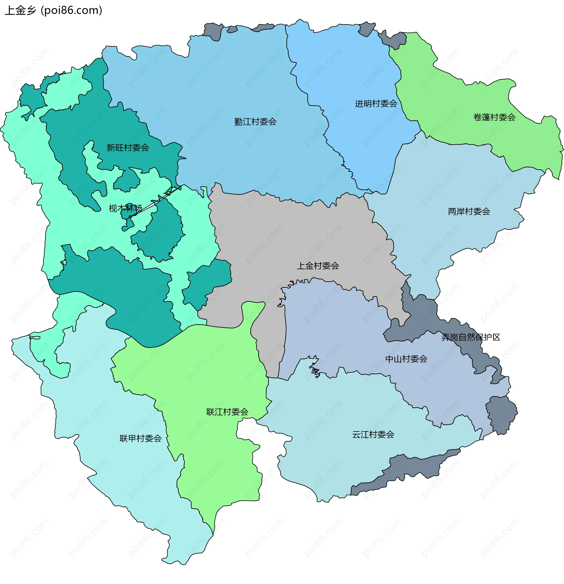 上金乡边界地图(五级行政区划)