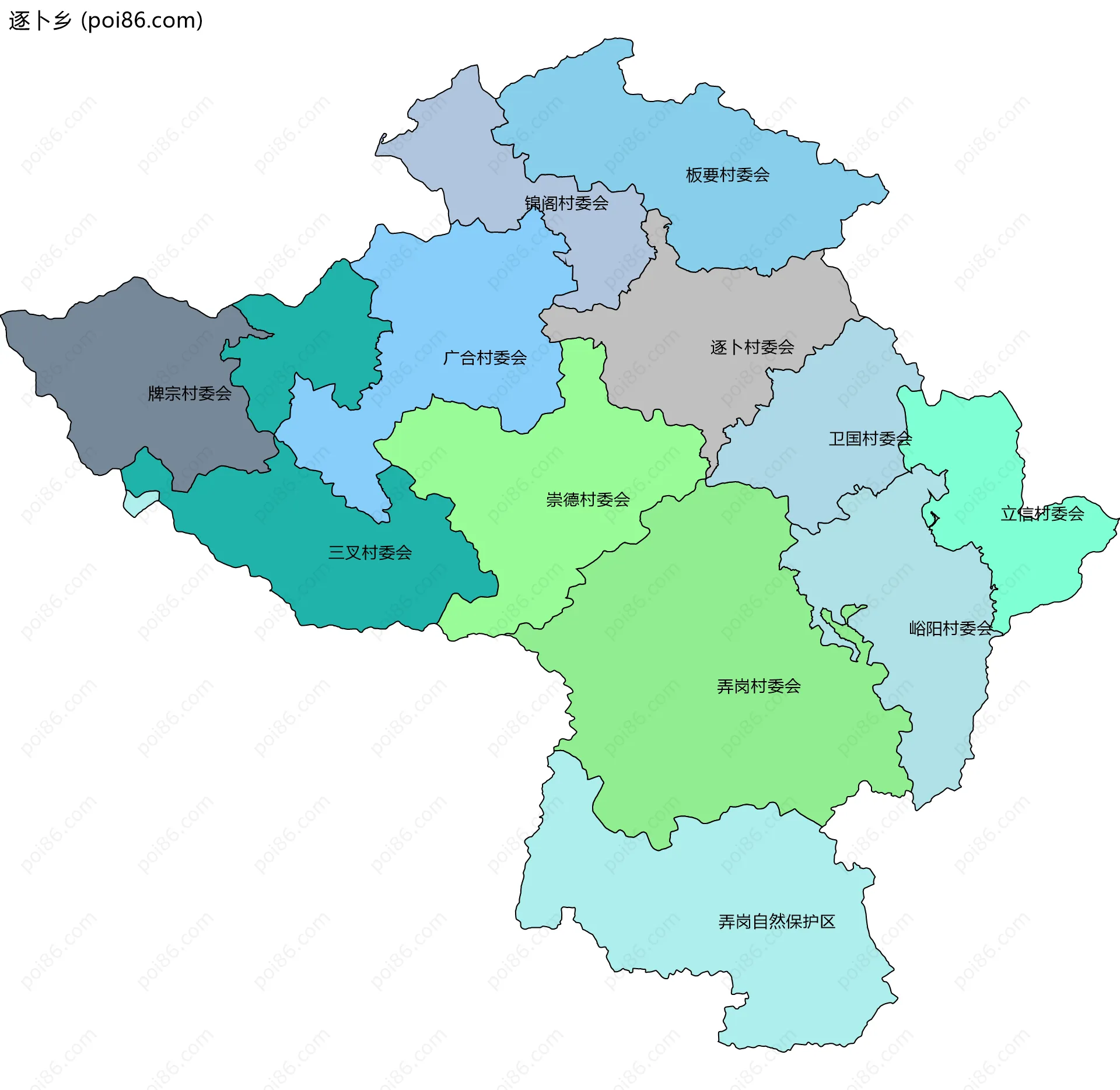 逐卜乡边界地图(五级行政区划)