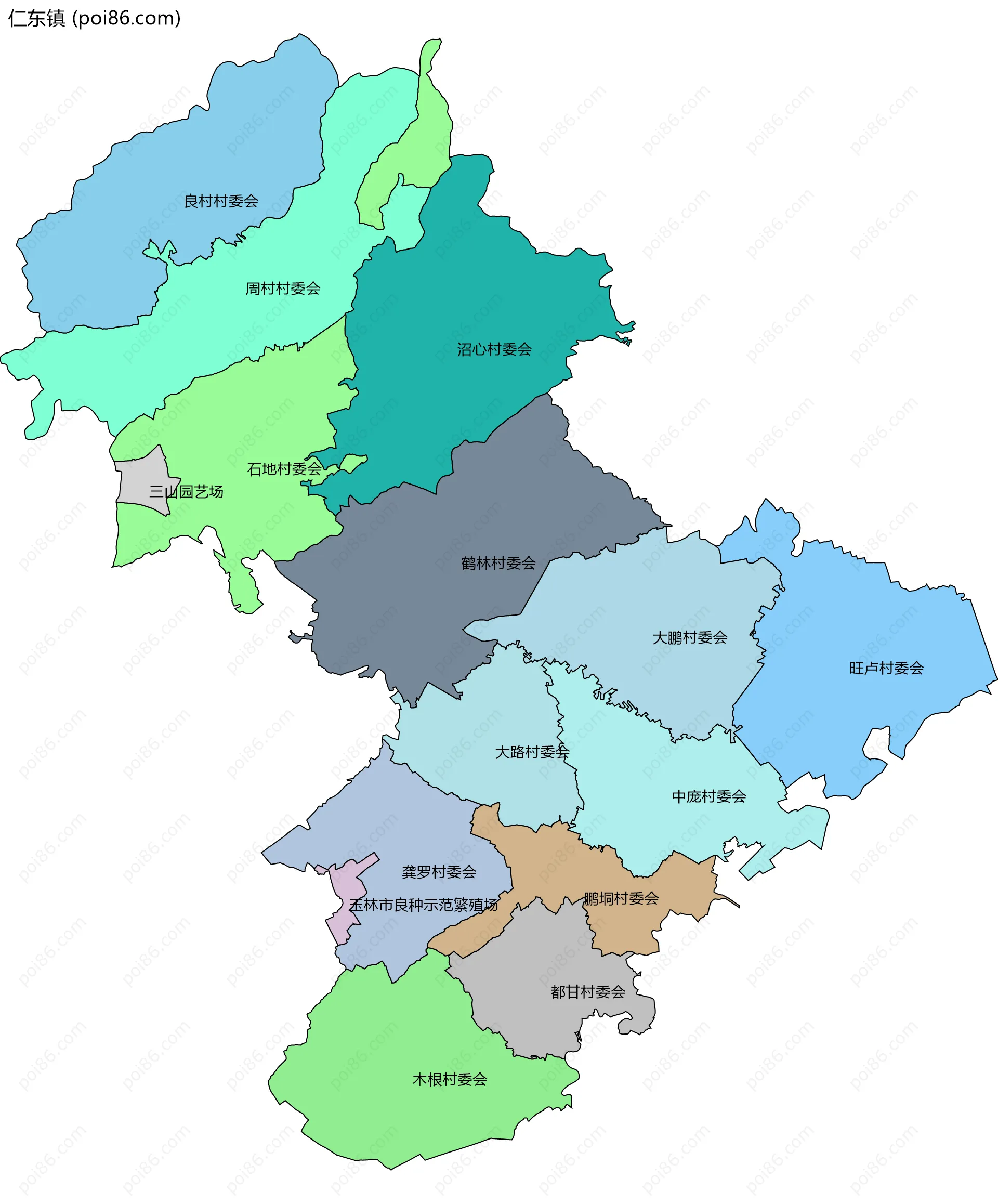仁东镇边界地图(五级行政区划)