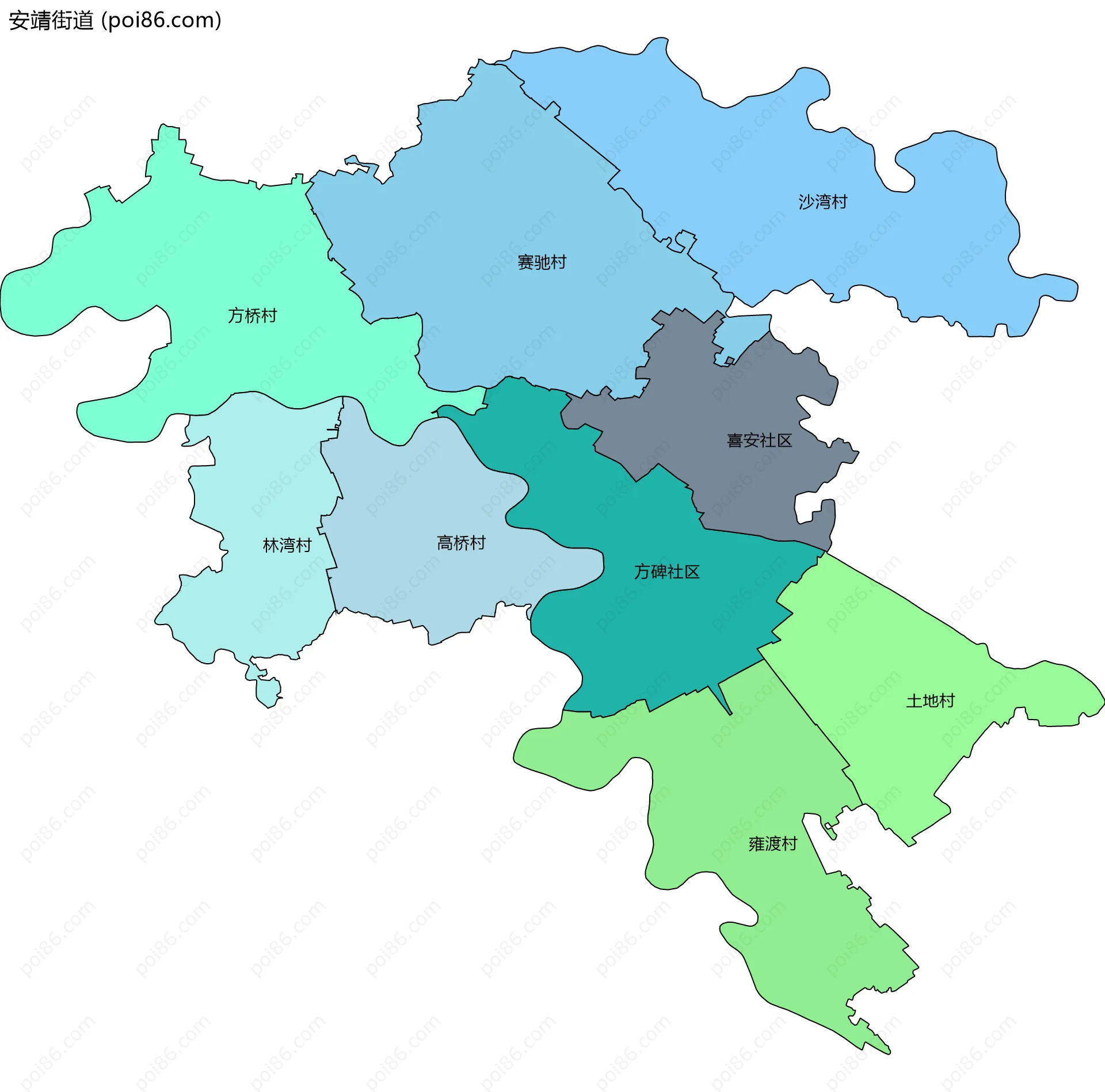 安靖街道边界地图(五级行政区划)