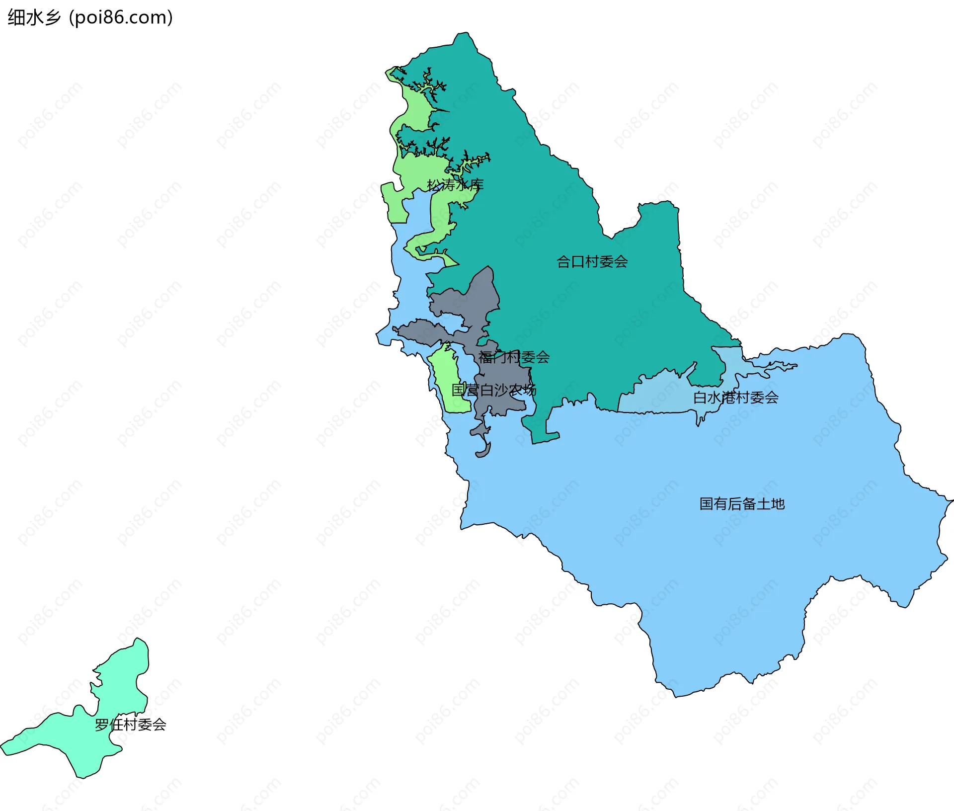 细水乡边界地图(五级行政区划)