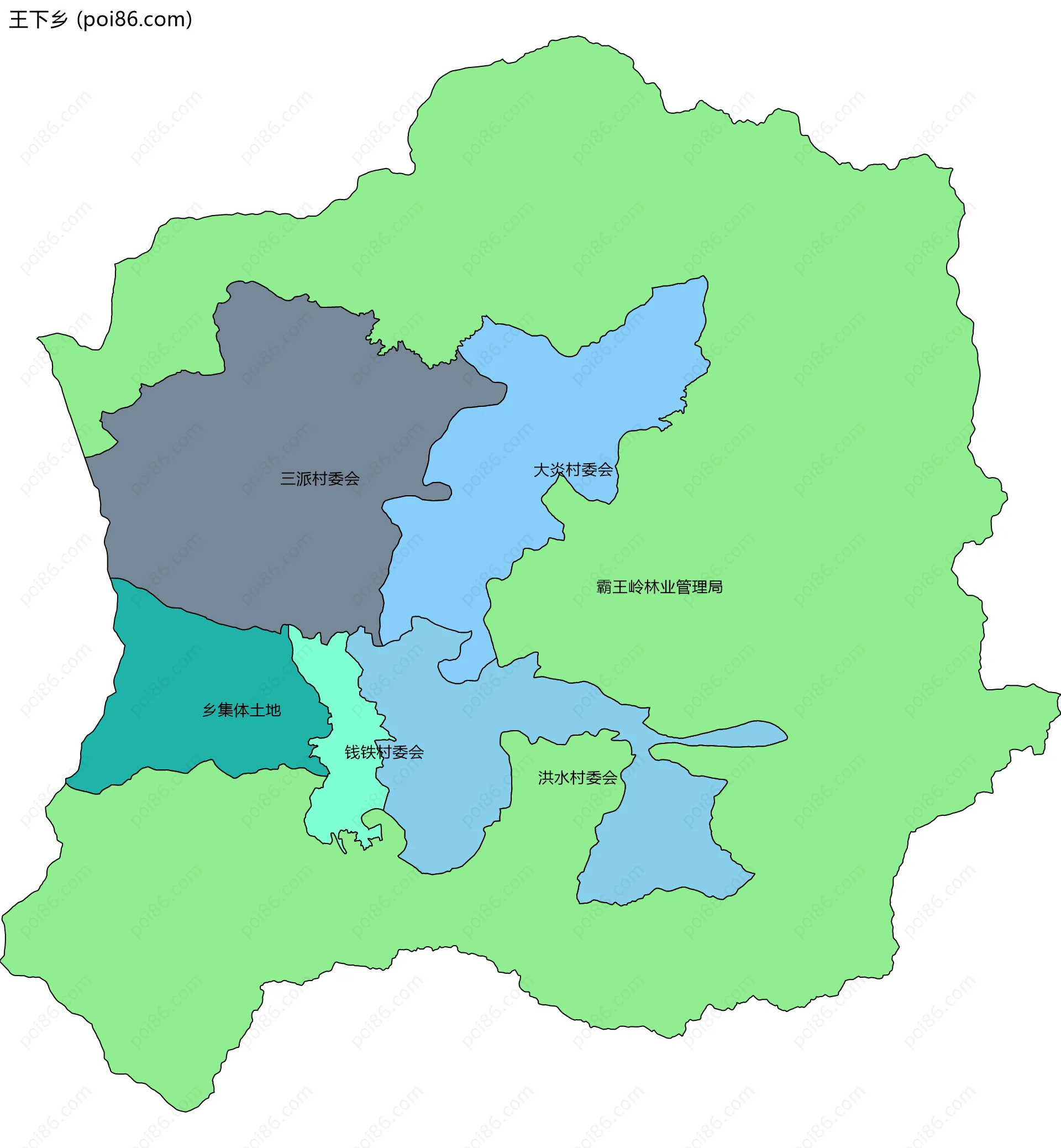 王下乡边界地图(五级行政区划)