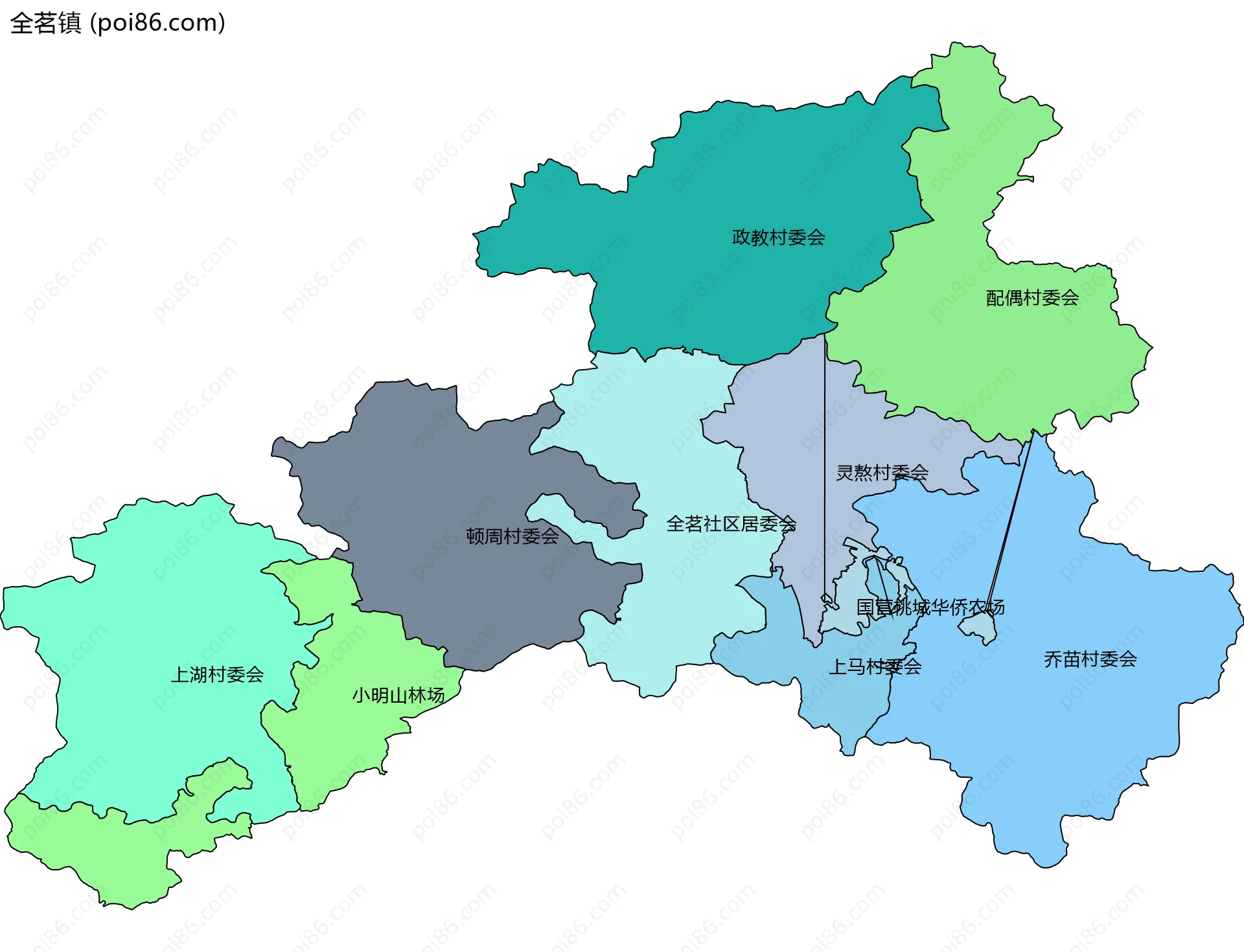 全茗镇边界地图(五级行政区划)