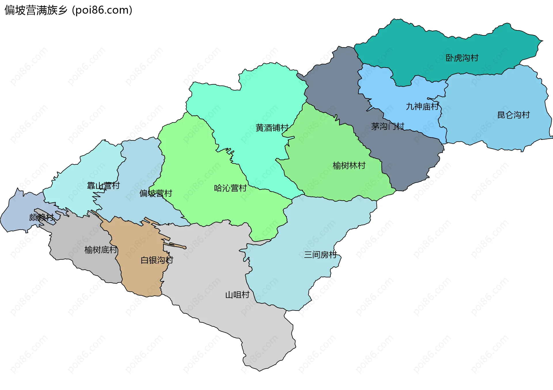 偏坡营满族乡边界地图(五级行政区划)