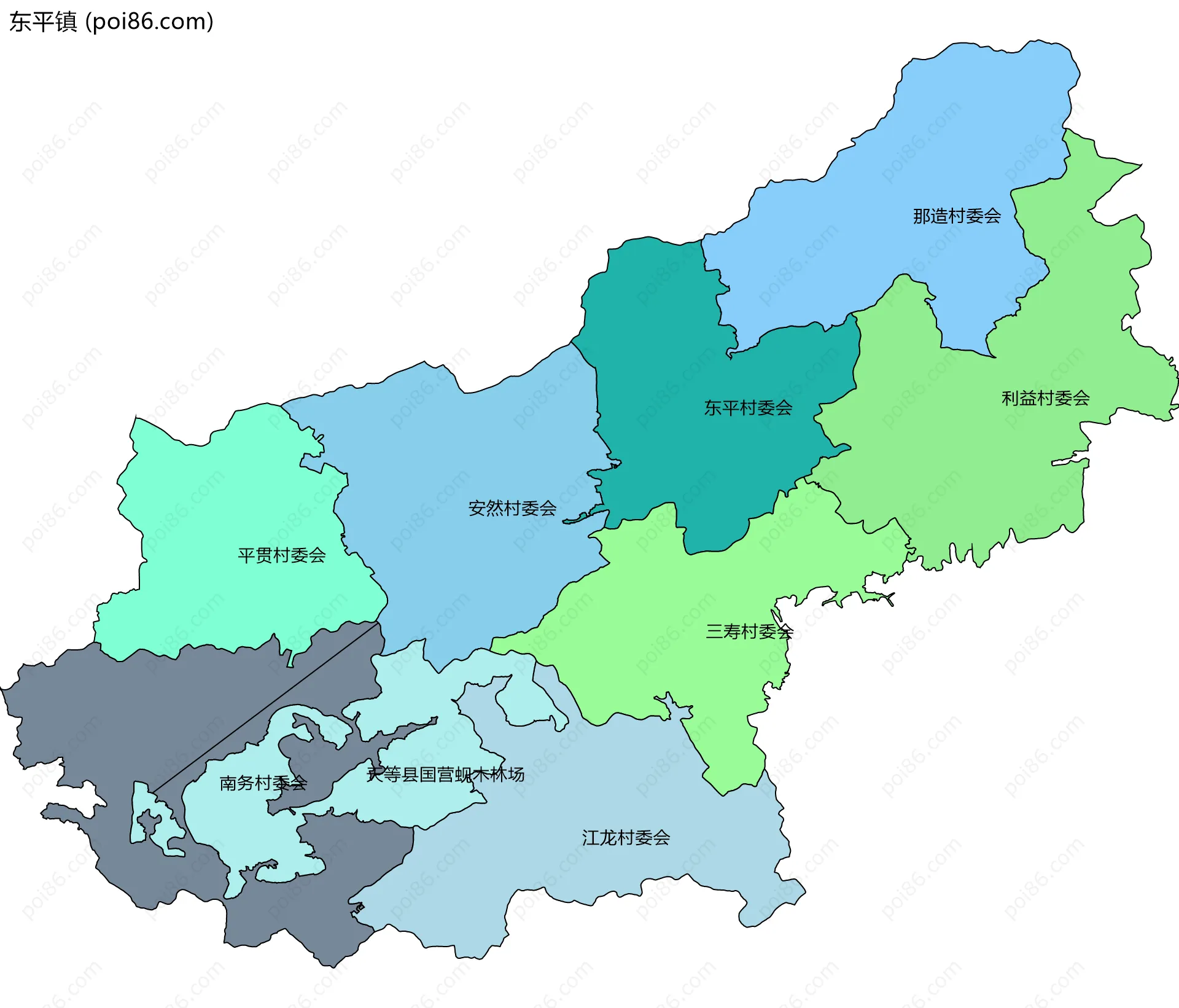 东平镇边界地图(五级行政区划)