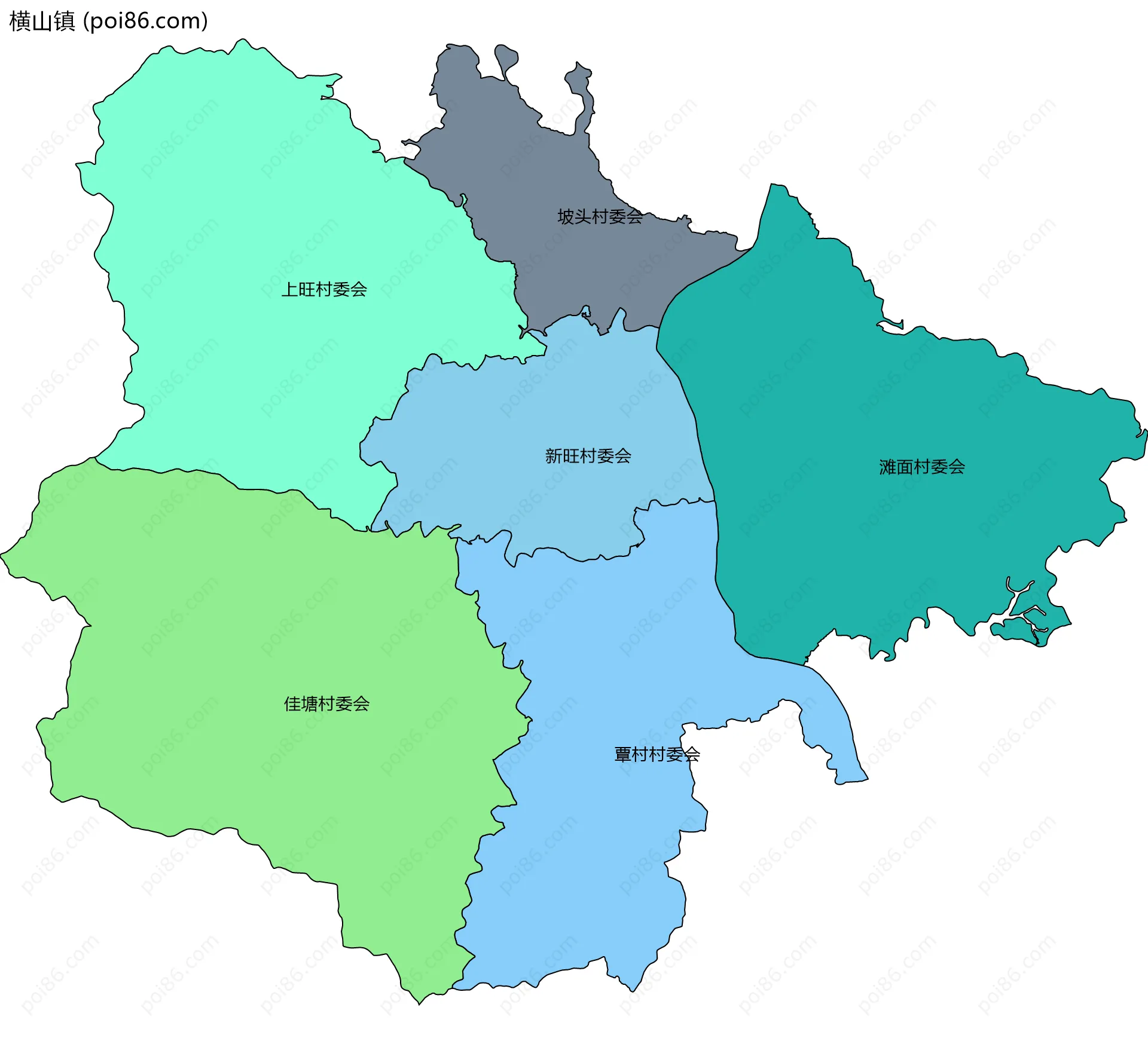 横山镇边界地图(五级行政区划)