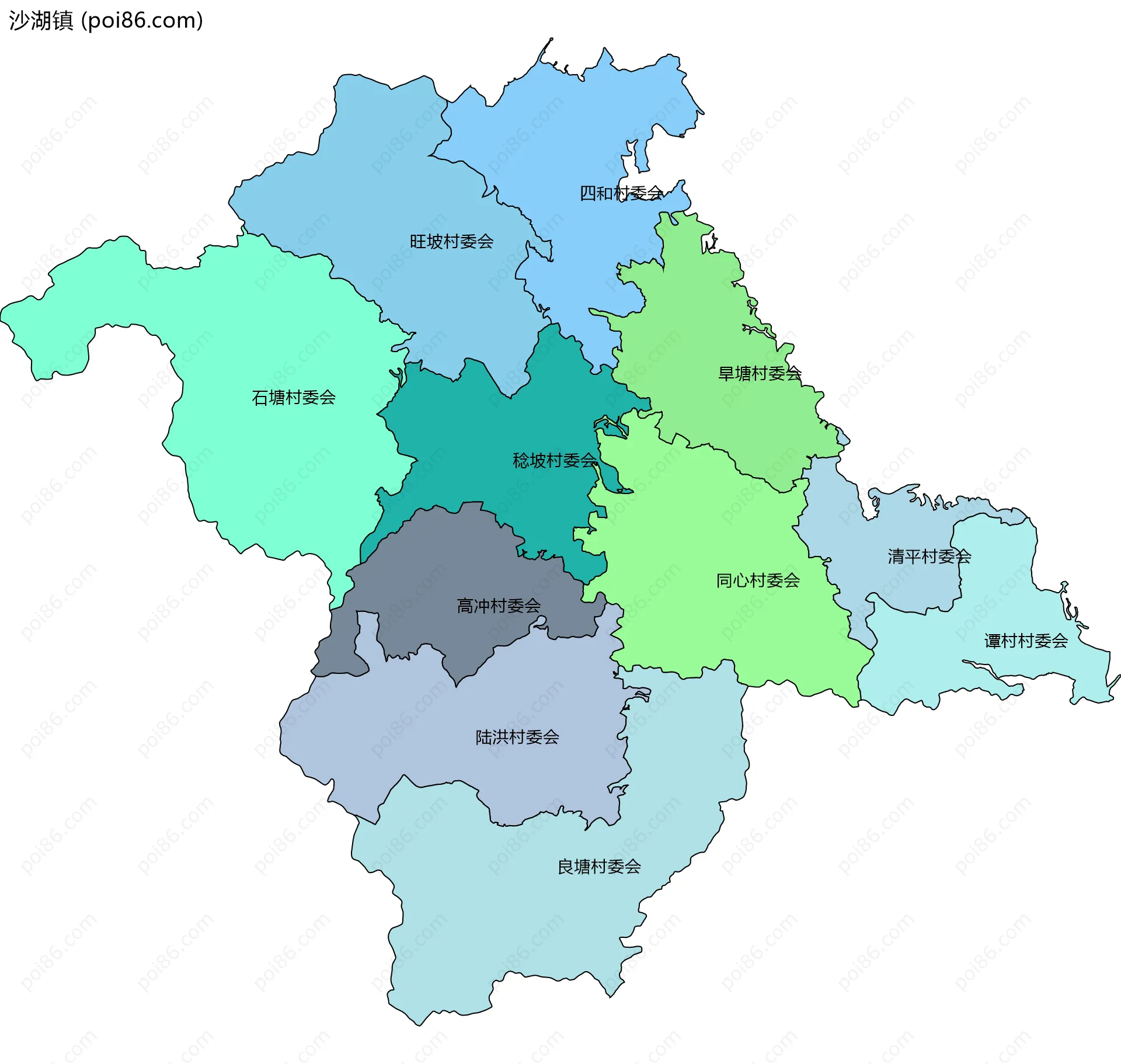 沙湖镇边界地图(五级行政区划)