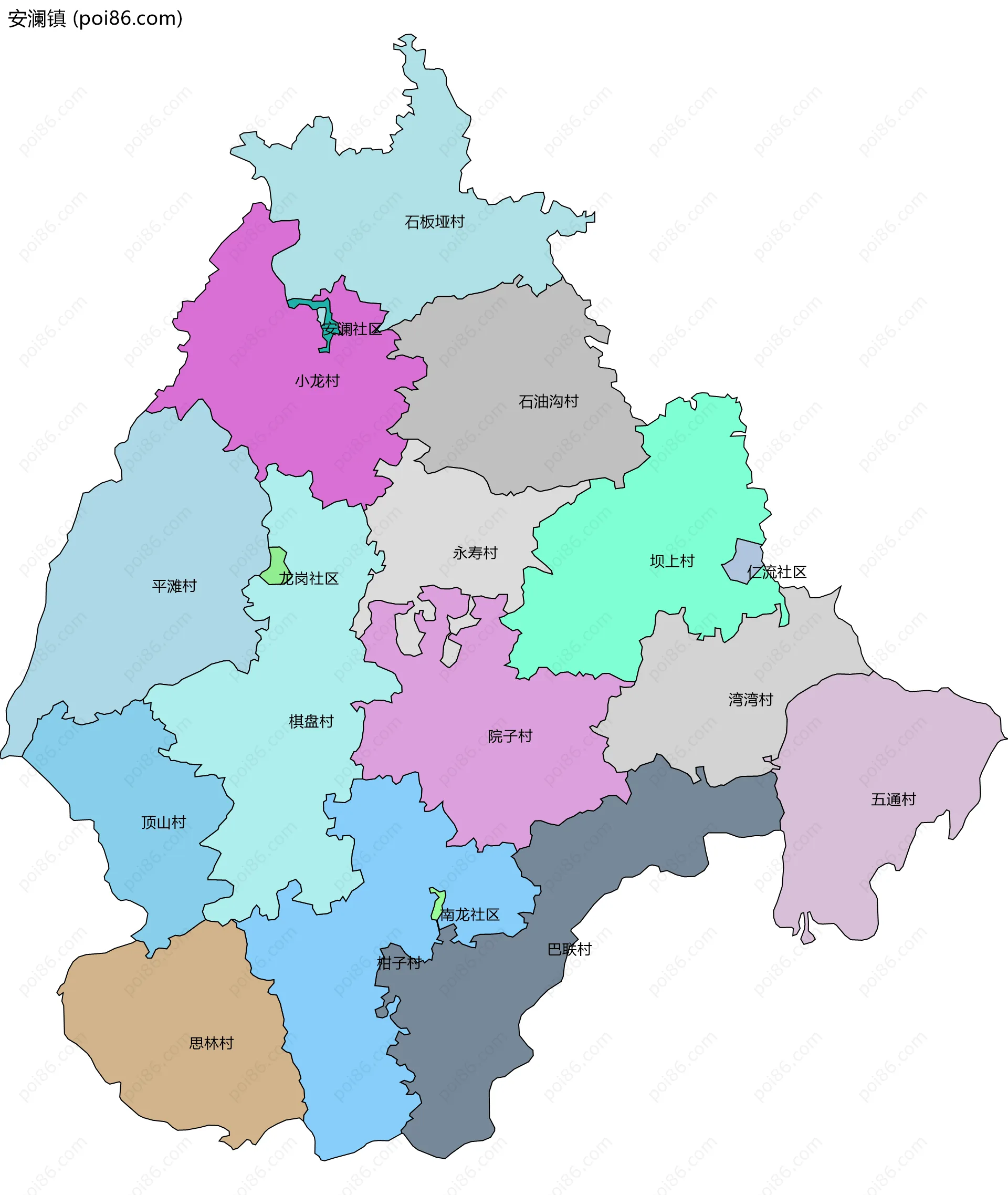 安澜镇边界地图(五级行政区划)