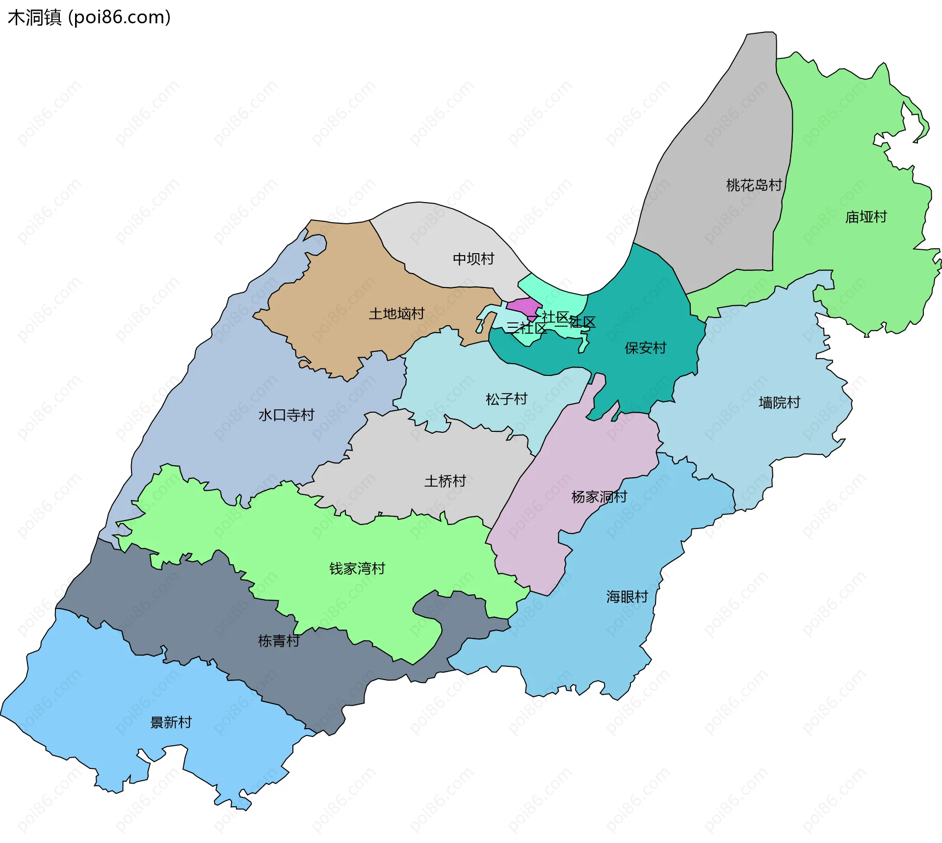 木洞镇边界地图(五级行政区划)
