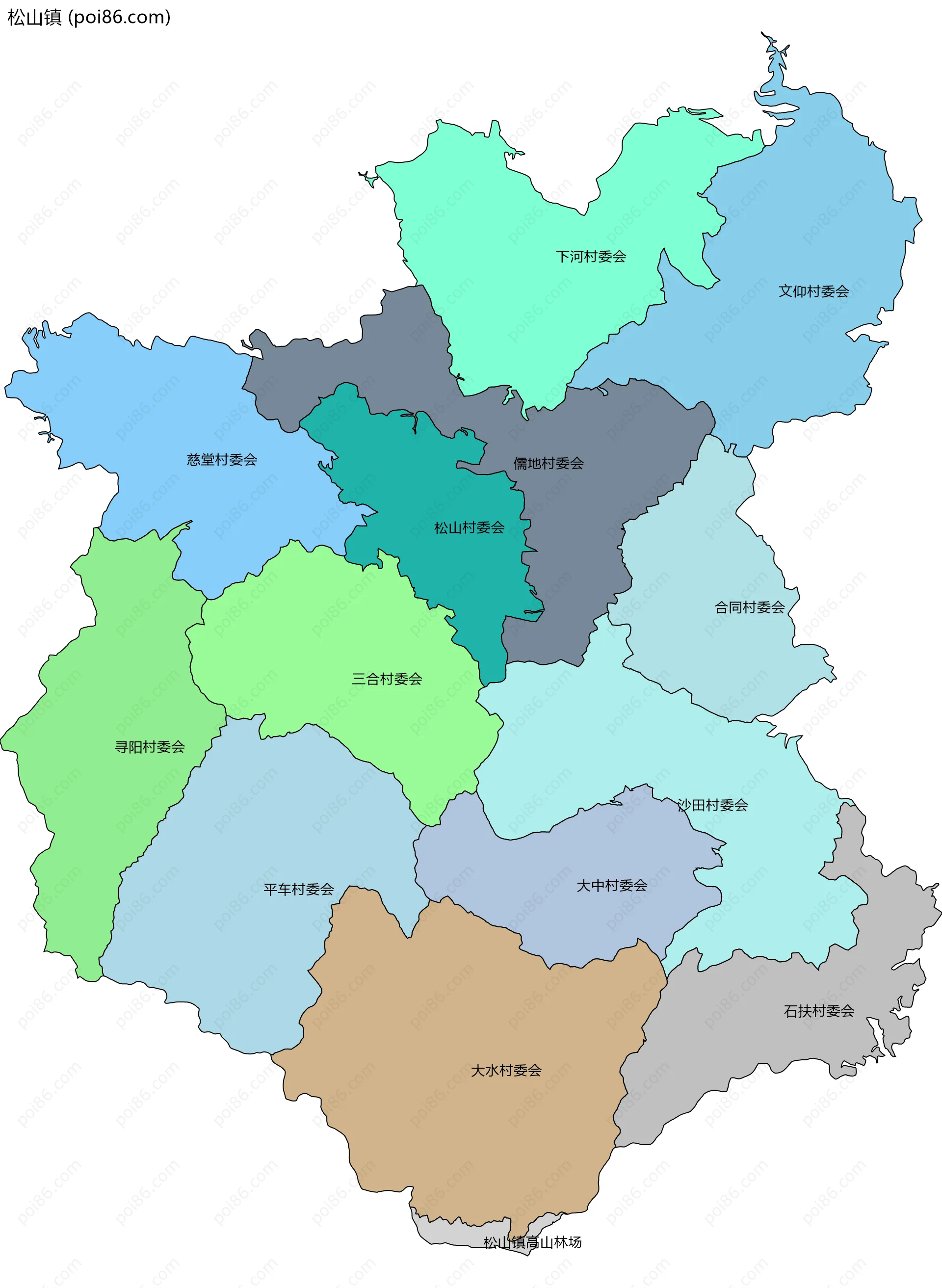 松山镇边界地图(五级行政区划)