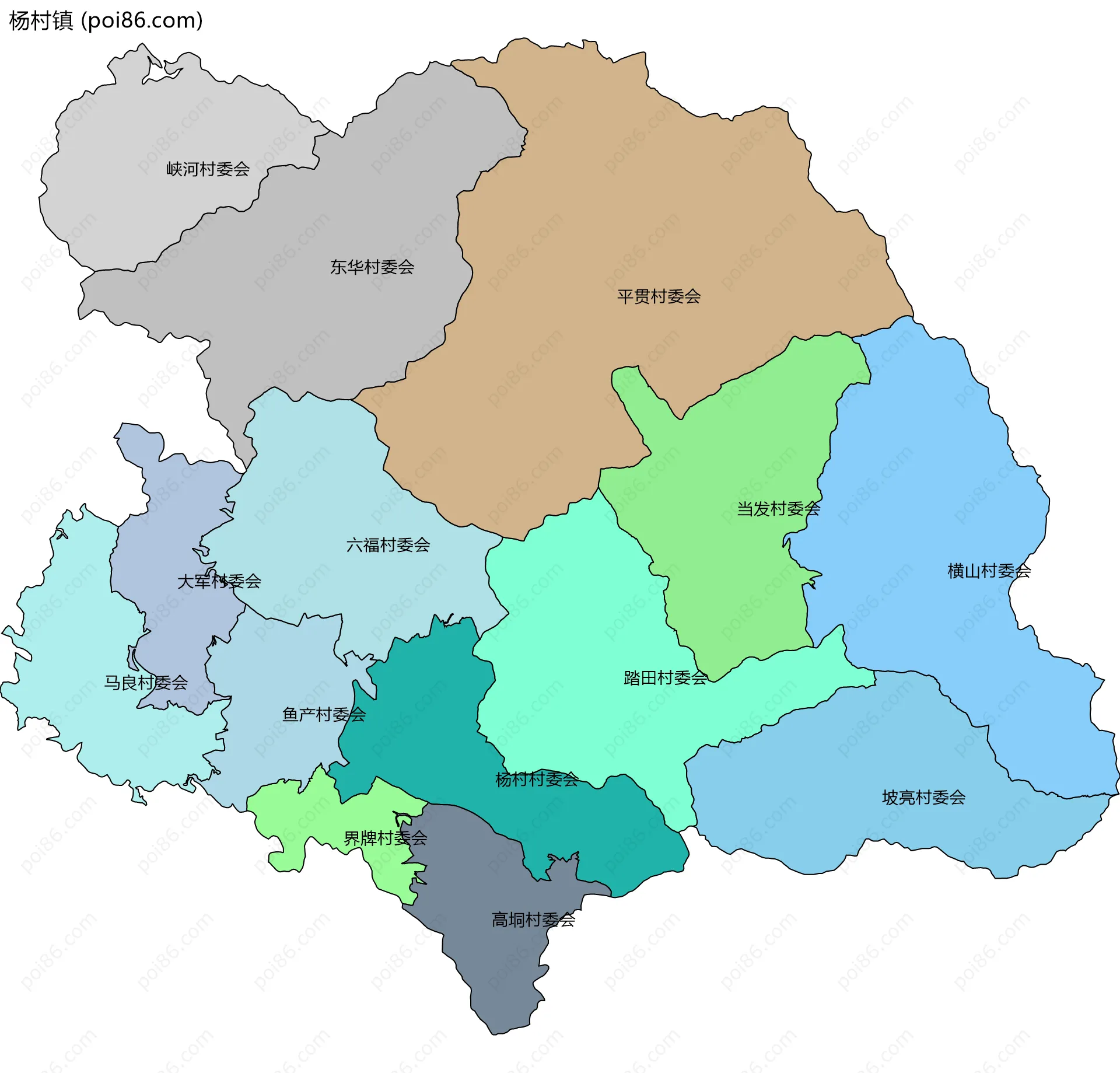 杨村镇边界地图(五级行政区划)