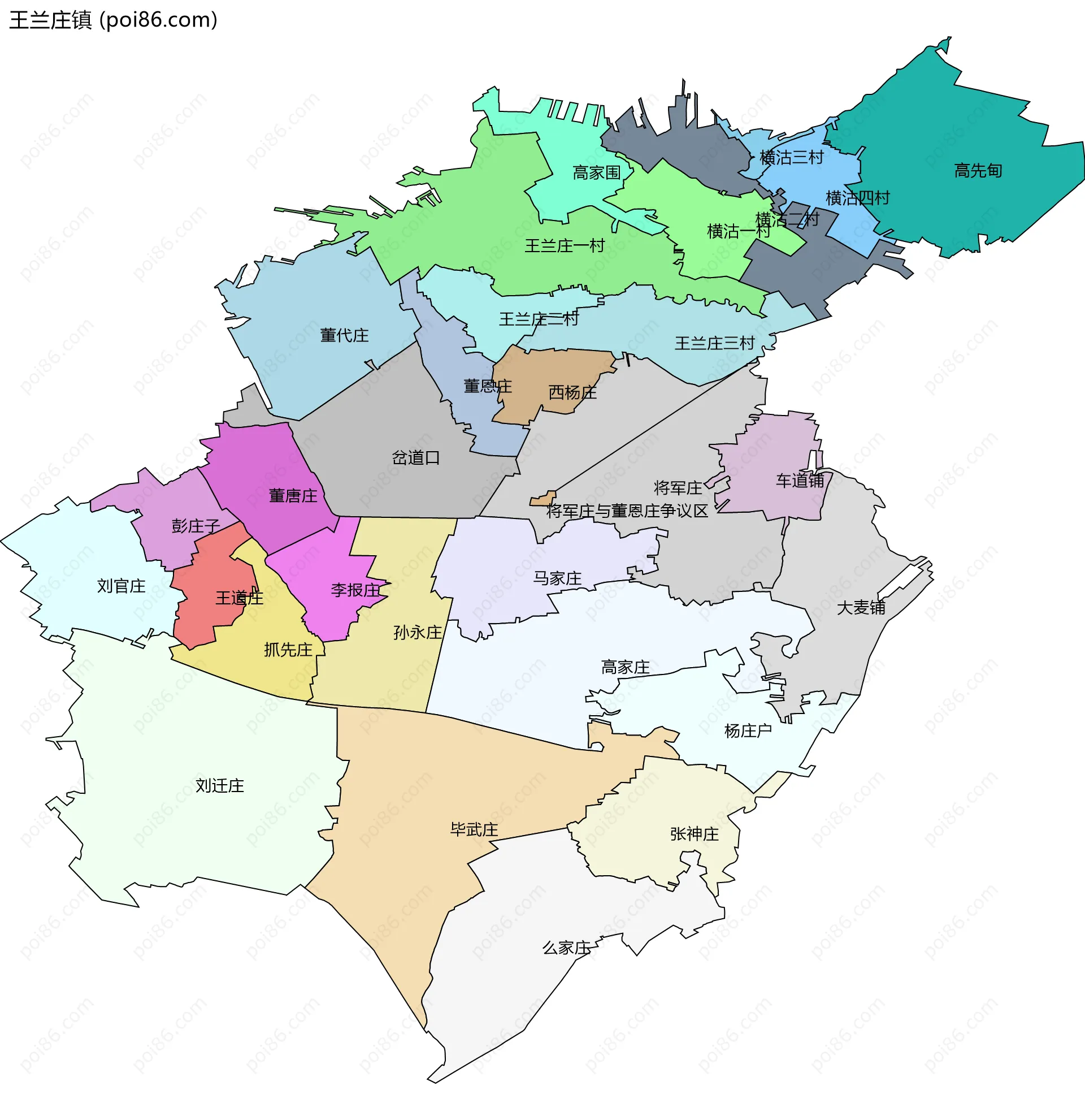 王兰庄镇边界地图(五级行政区划)