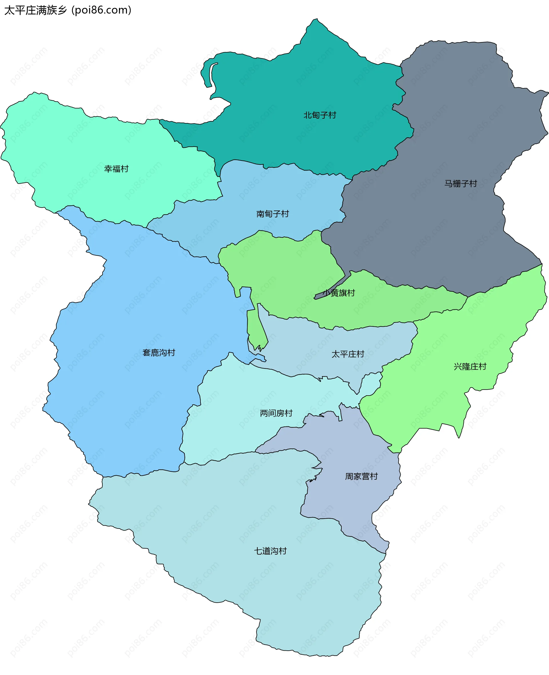太平庄满族乡边界地图(五级行政区划)