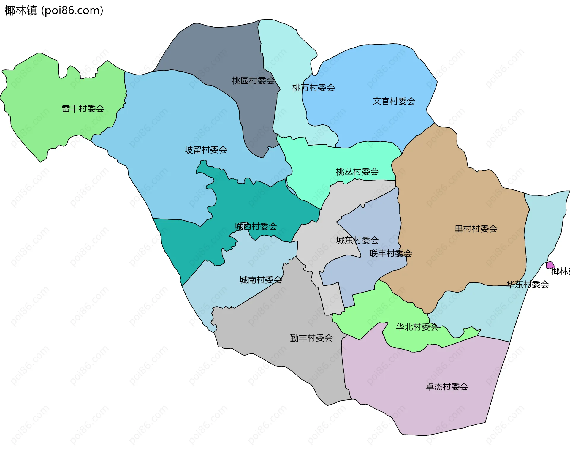 椰林镇边界地图(五级行政区划)