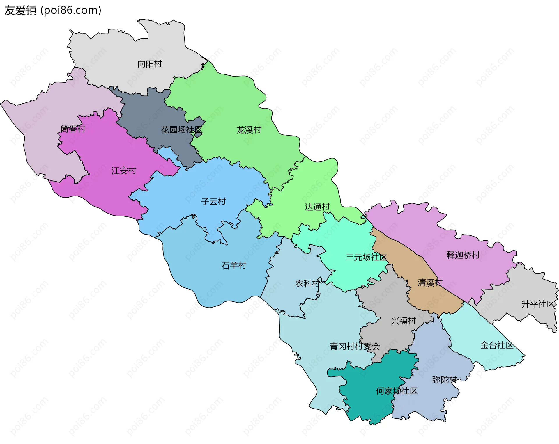 友爱镇边界地图(五级行政区划)