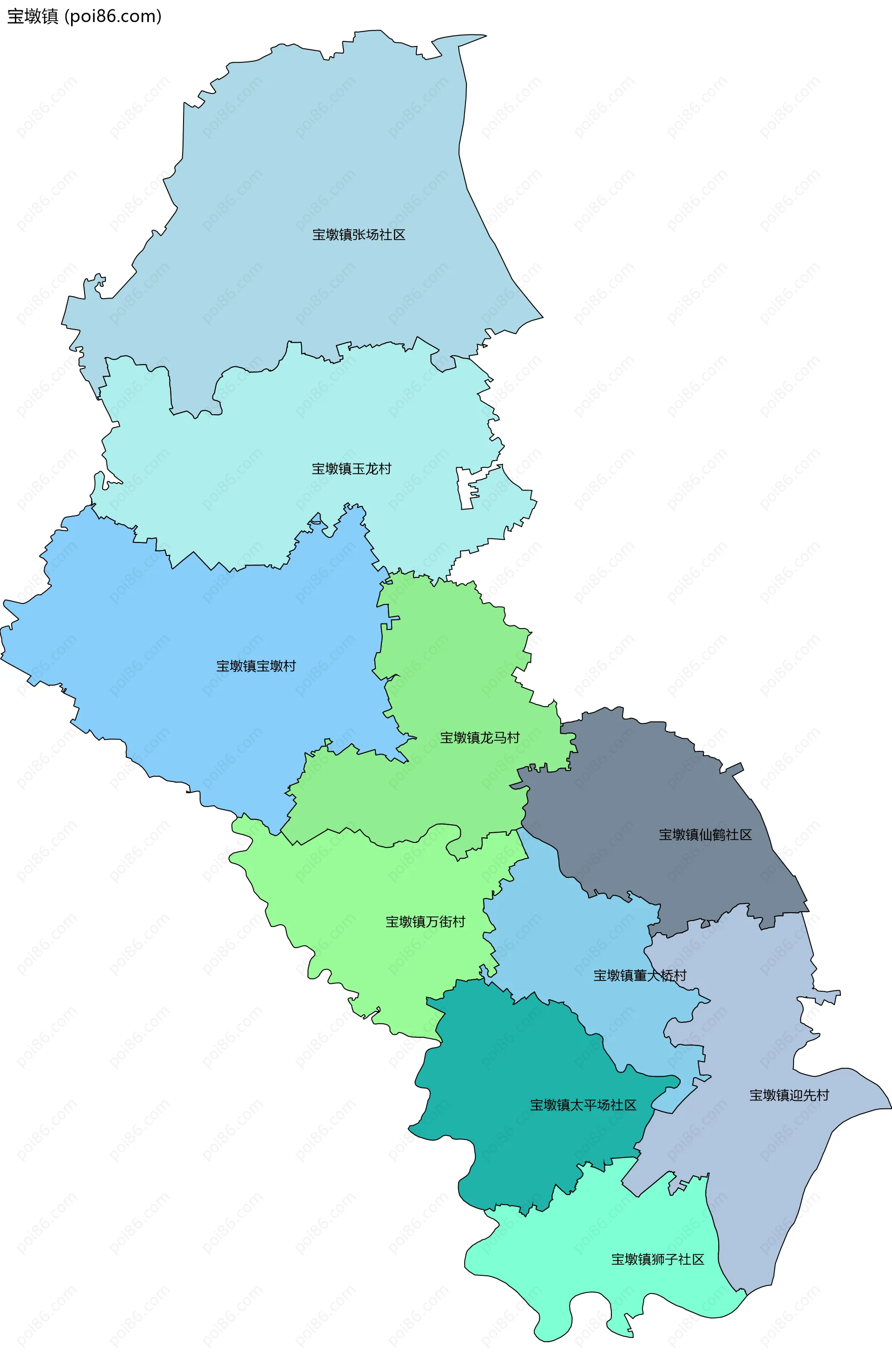 宝墩镇边界地图(五级行政区划)