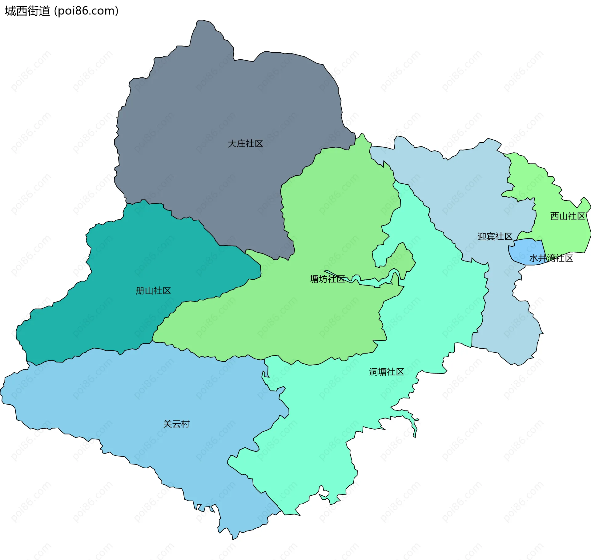 城西街道边界地图(五级行政区划)