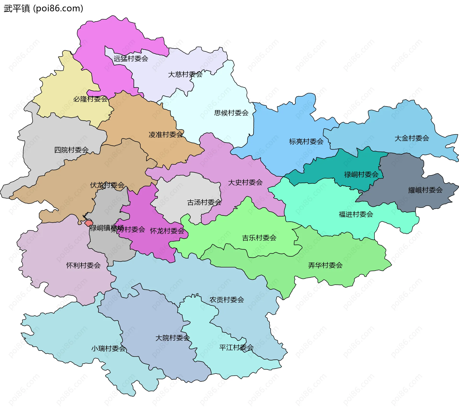 武平镇边界地图(五级行政区划)