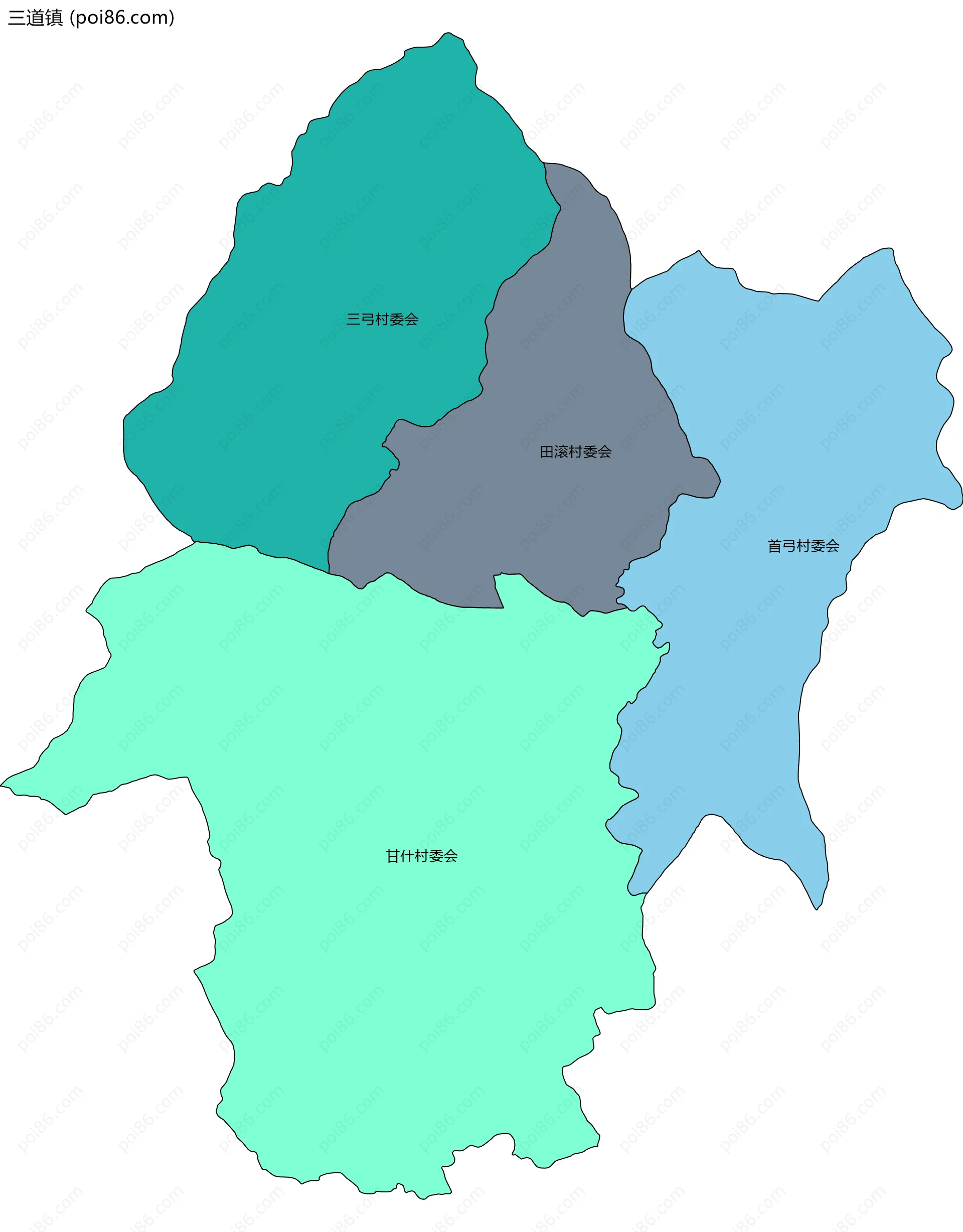 三道镇边界地图(五级行政区划)