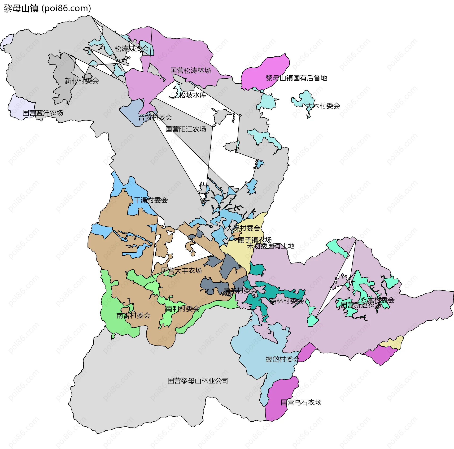 黎母山镇边界地图(五级行政区划)