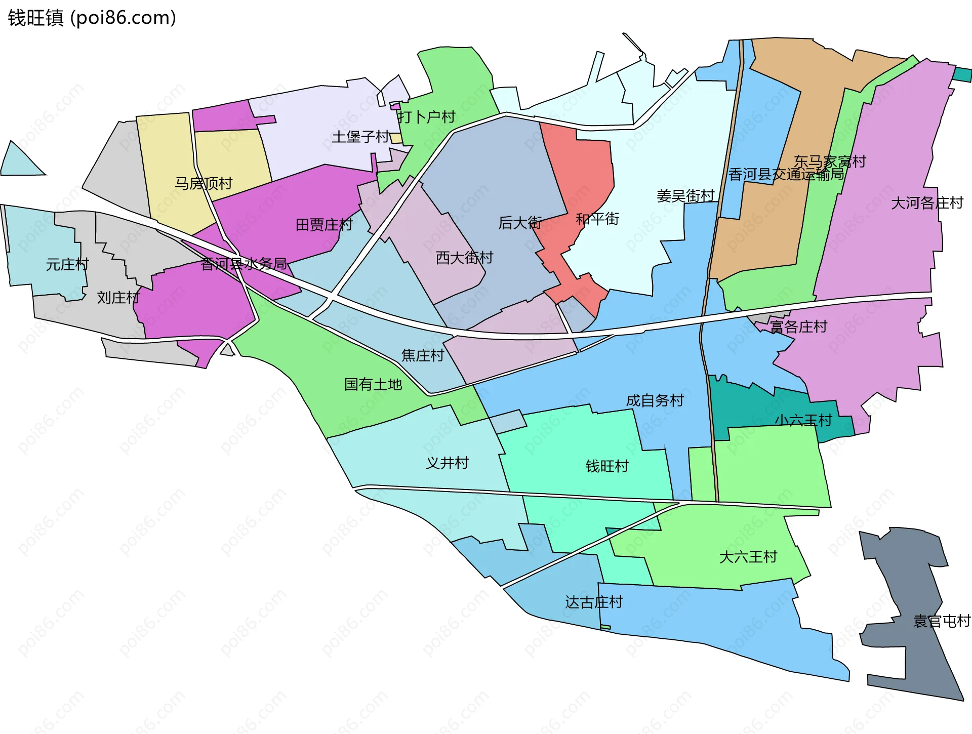 钱旺镇边界地图(五级行政区划)