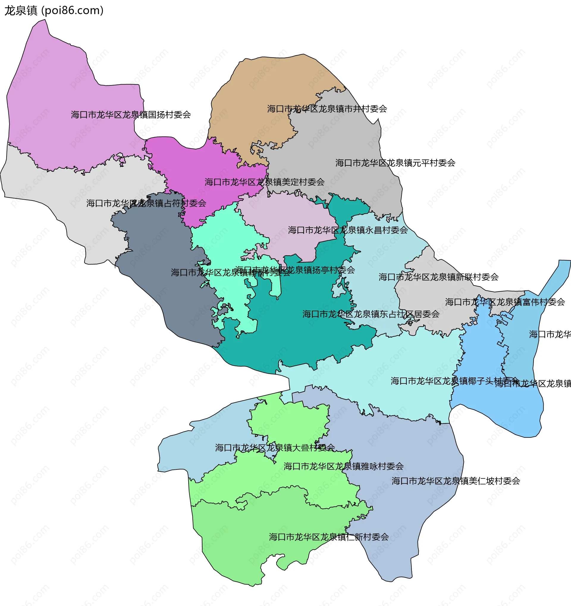龙泉镇边界地图(五级行政区划)