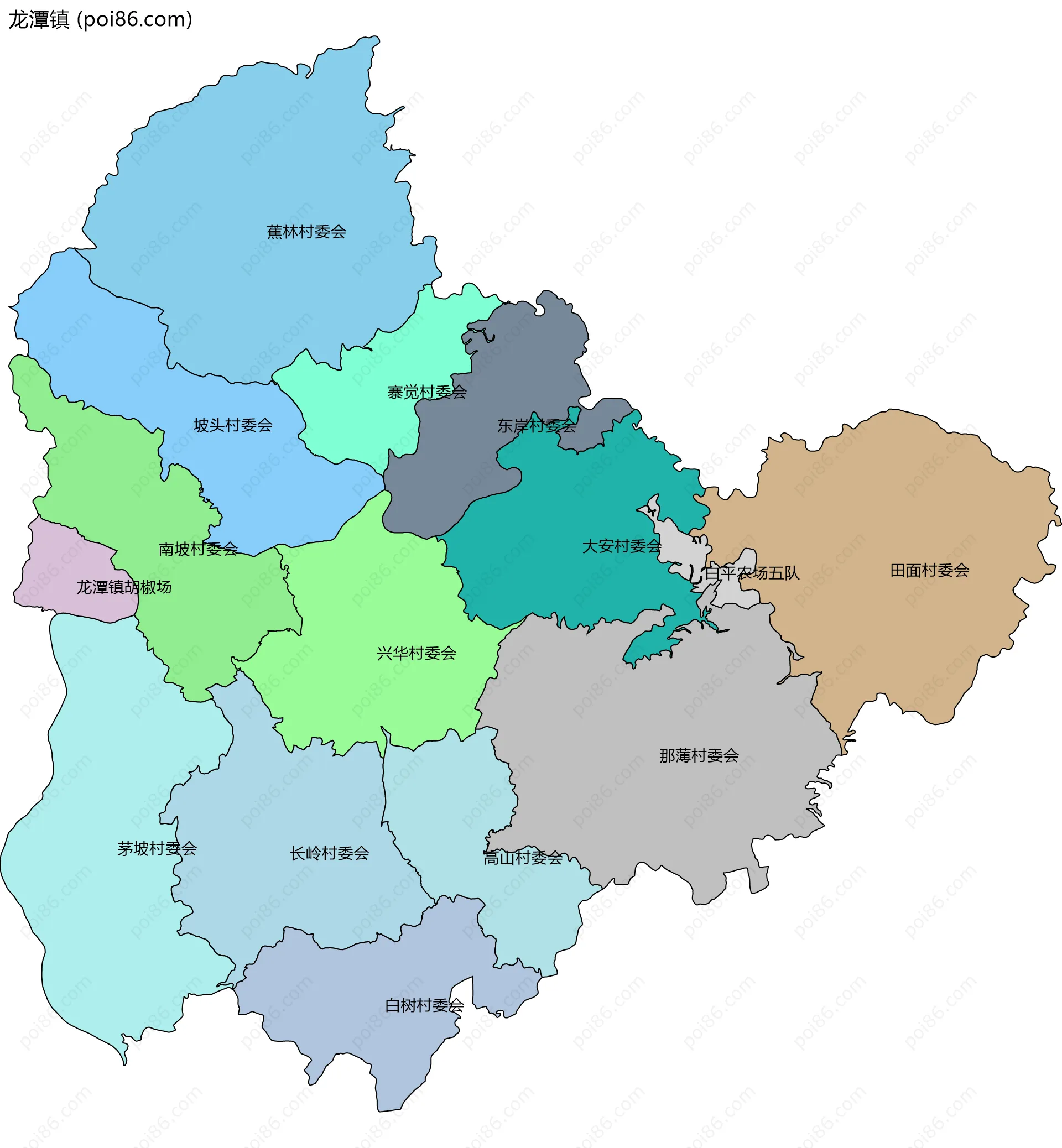 龙潭镇边界地图(五级行政区划)