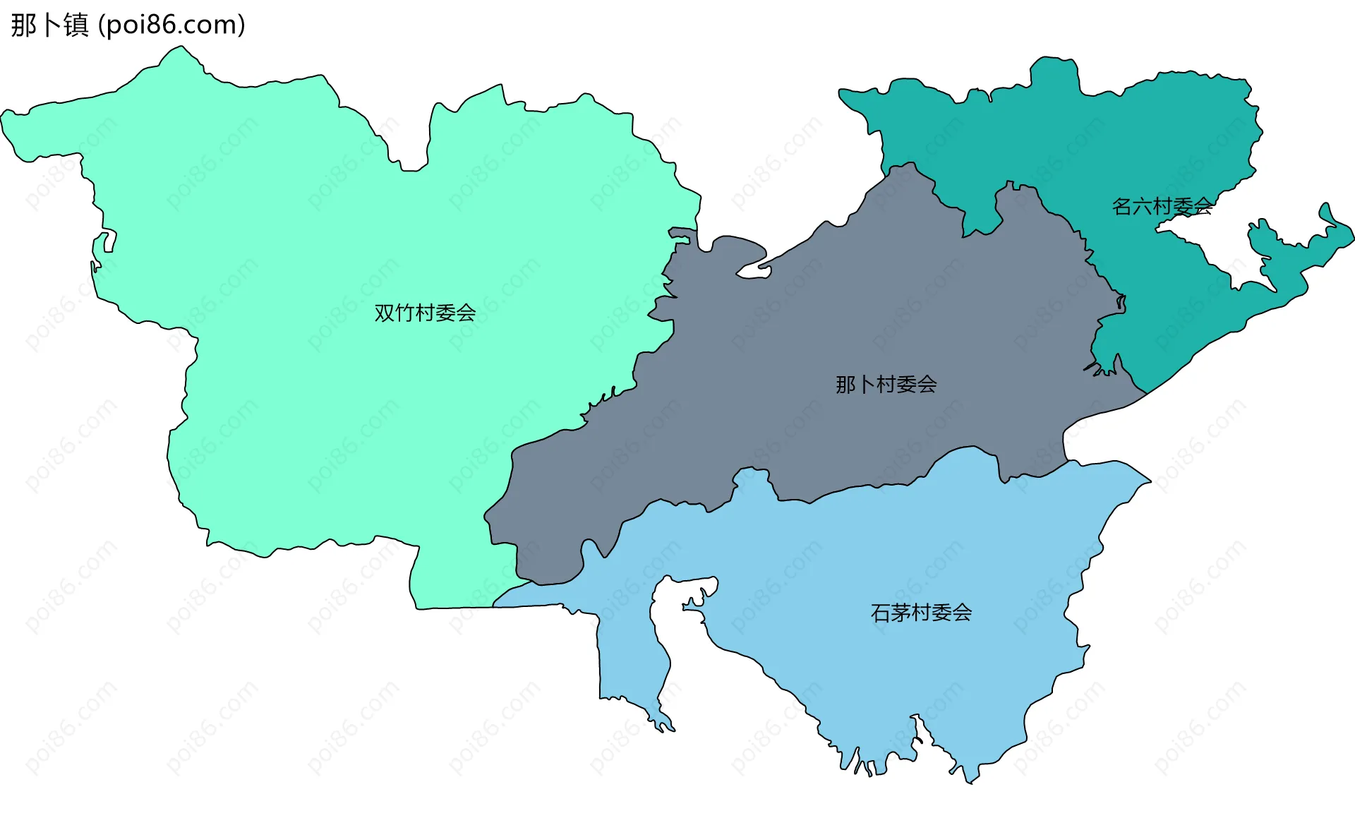 那卜镇边界地图(五级行政区划)