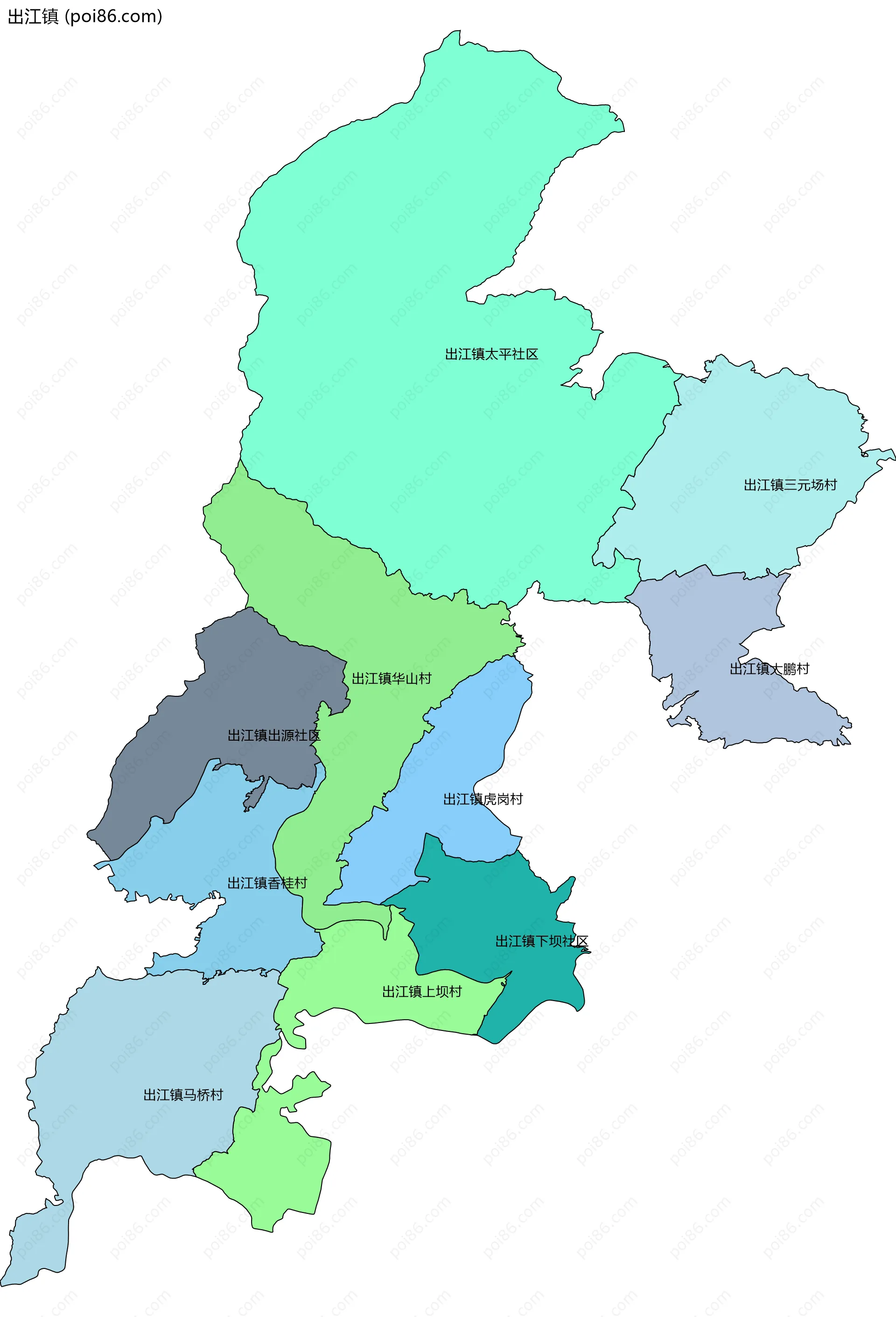 出江镇边界地图(五级行政区划)