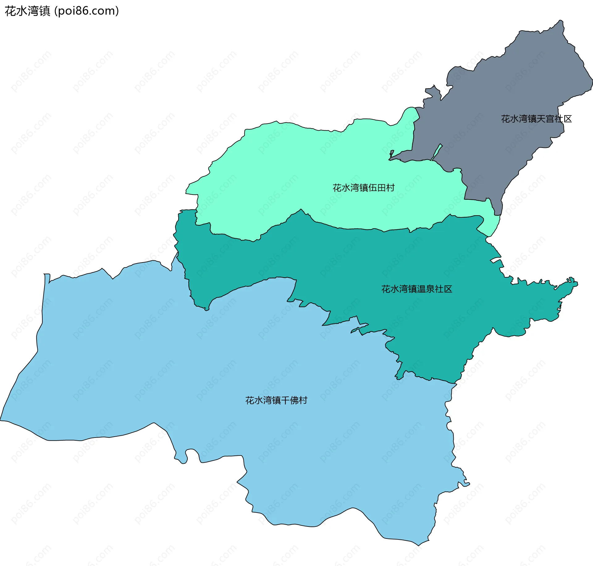 花水湾镇边界地图(五级行政区划)