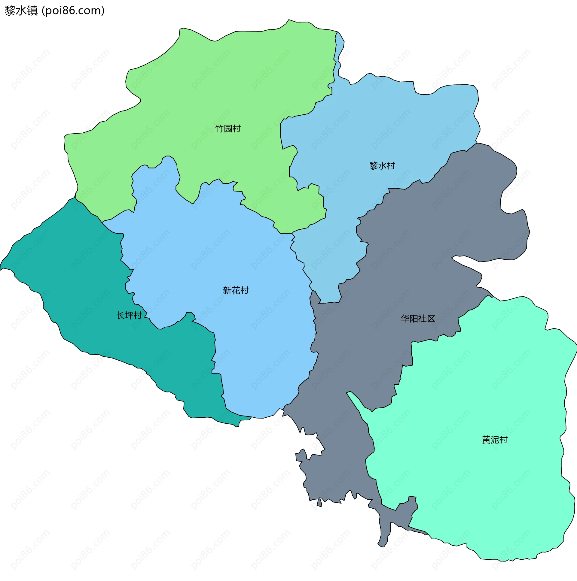 黎水镇边界地图(五级行政区划)