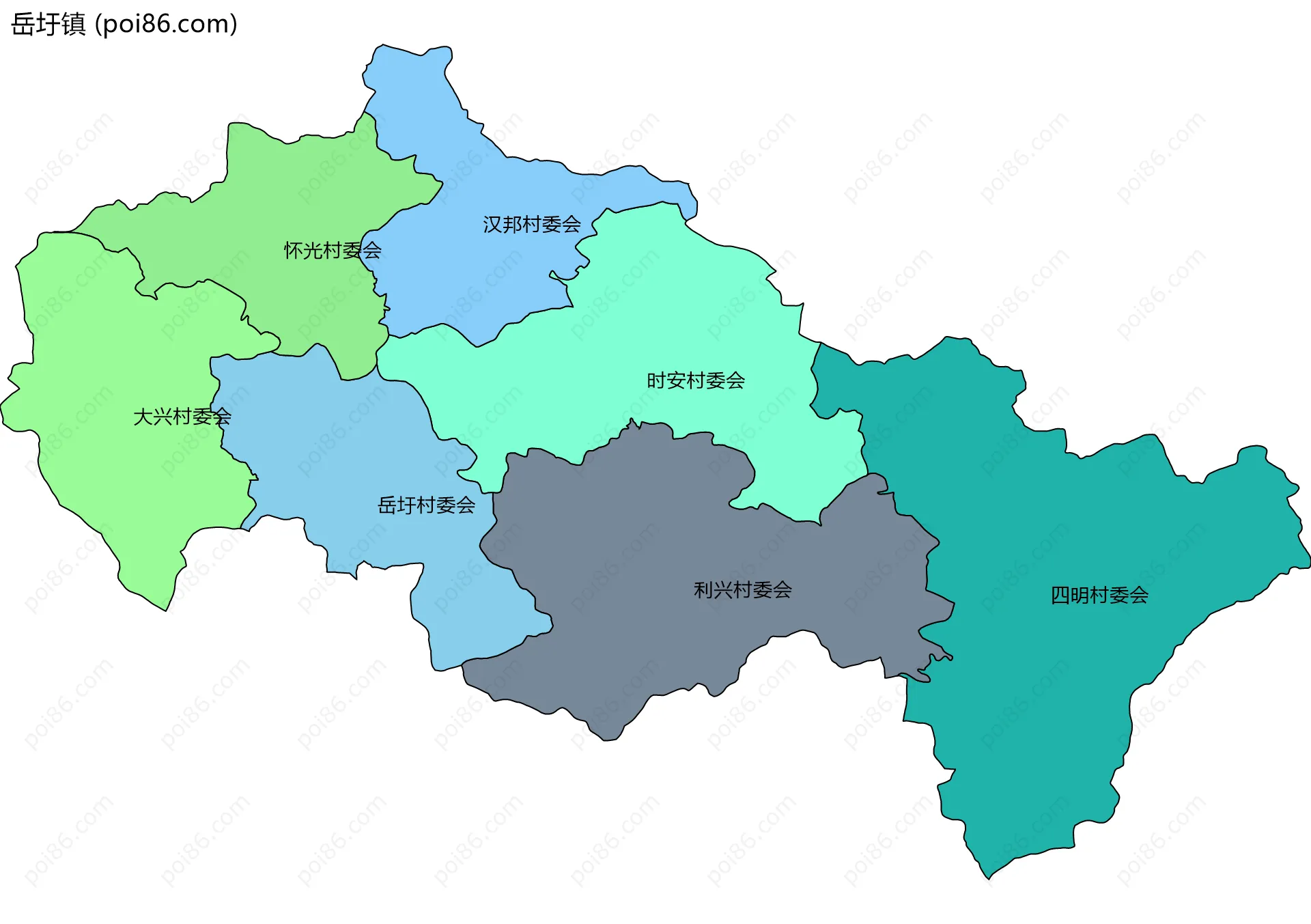 岳圩镇边界地图(五级行政区划)