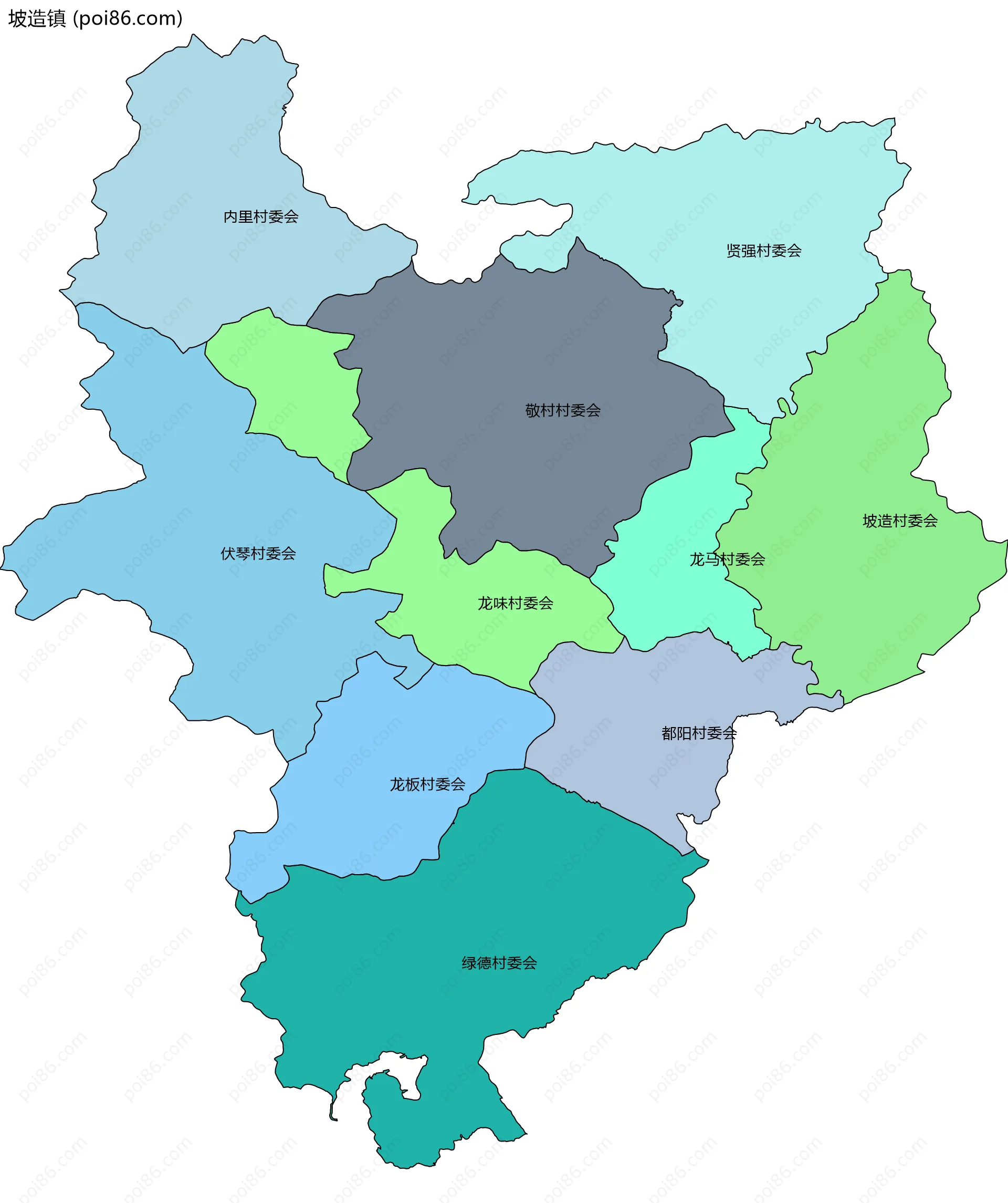 坡造镇边界地图(五级行政区划)
