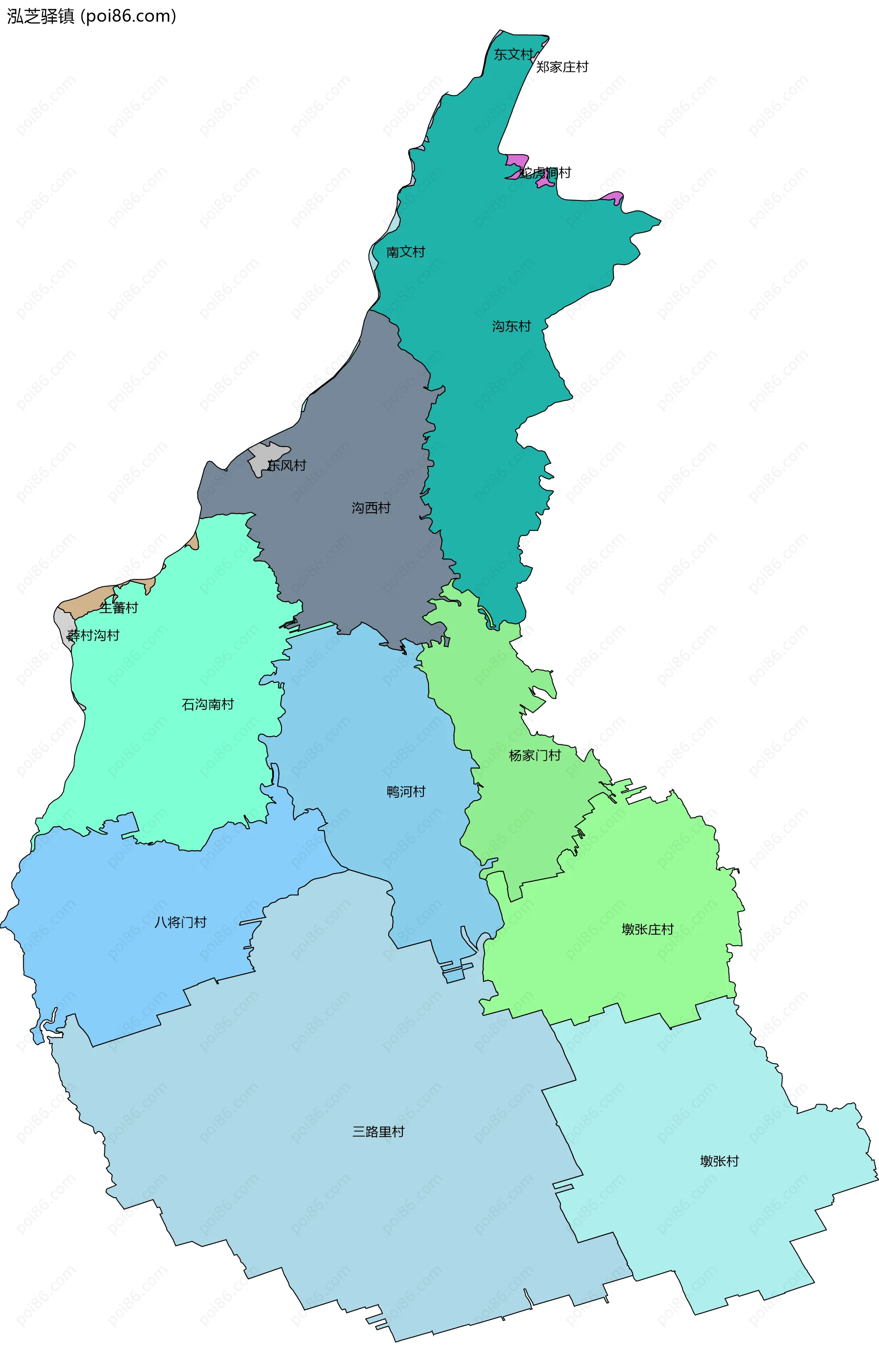 泓芝驿镇边界地图(五级行政区划)