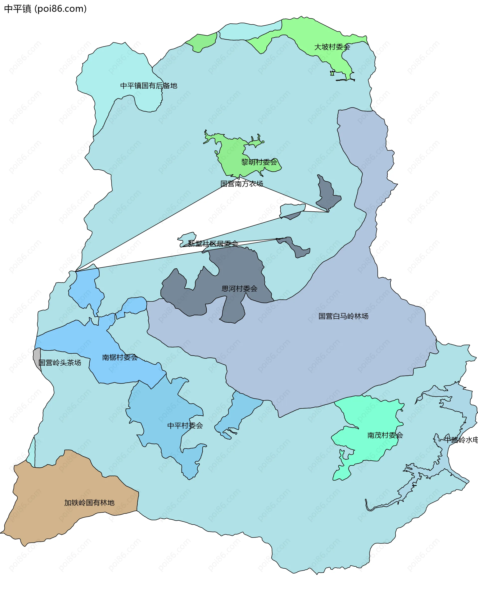 中平镇边界地图(五级行政区划)