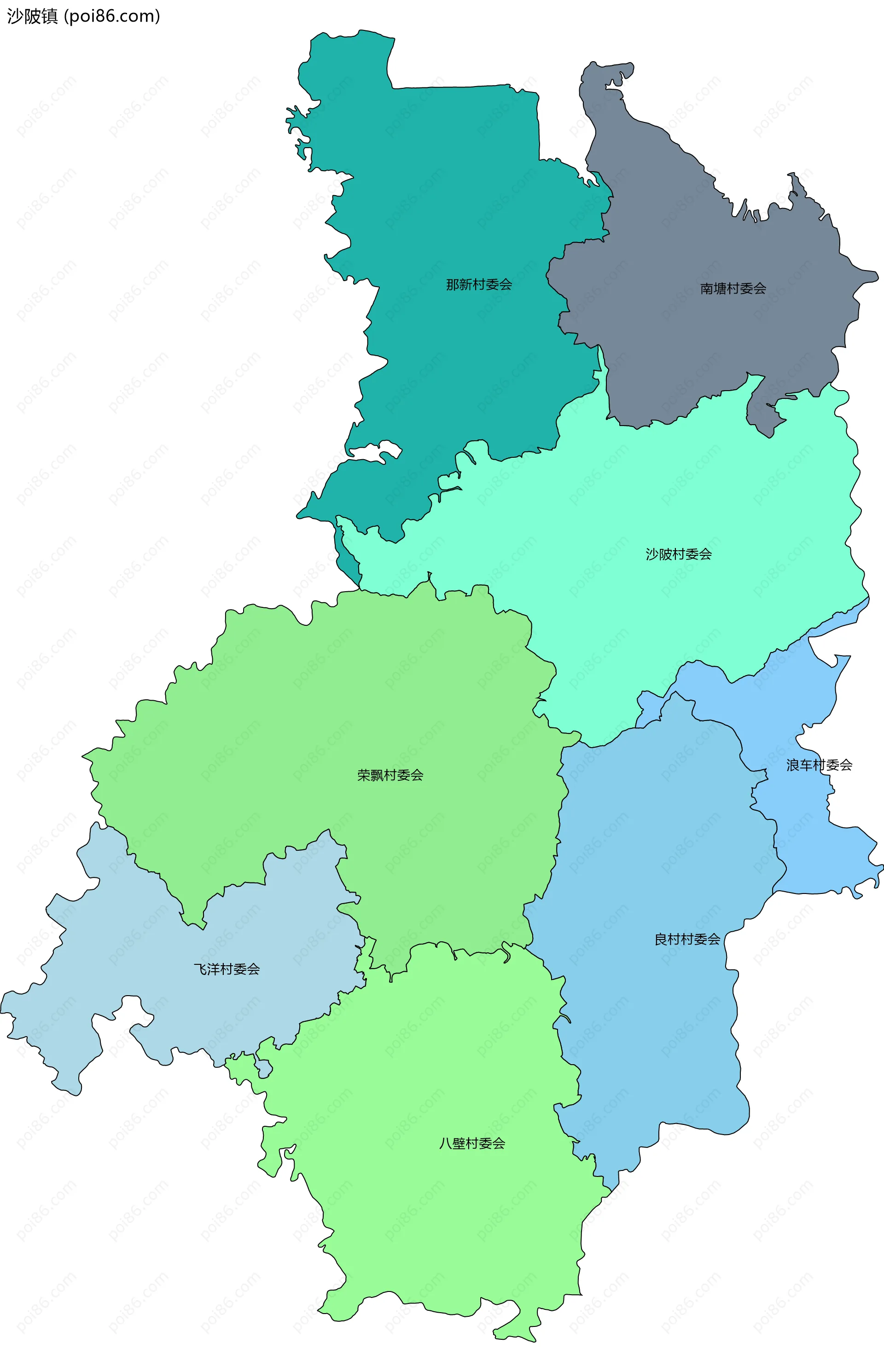 沙陂镇边界地图(五级行政区划)