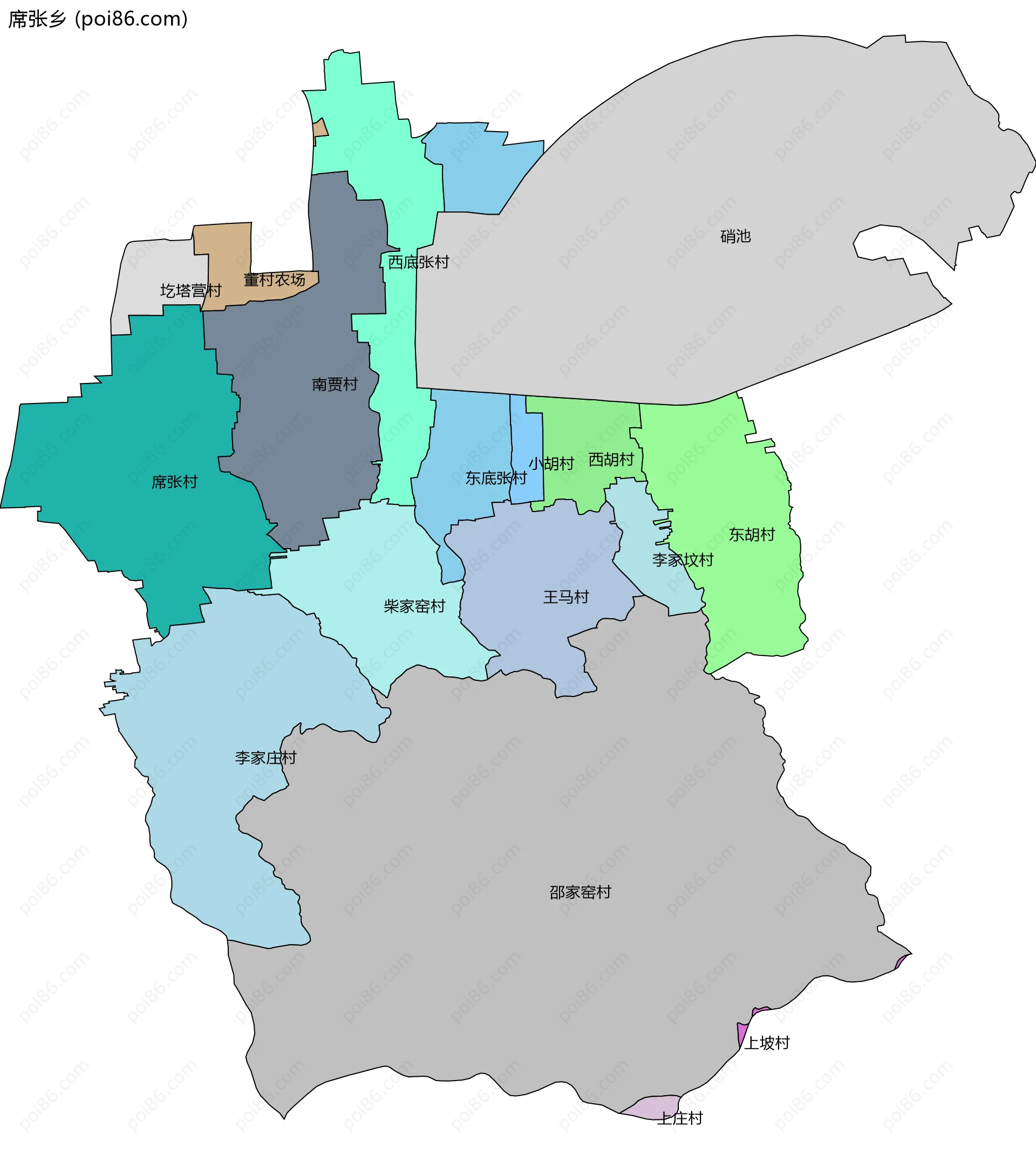 席张乡边界地图(五级行政区划)