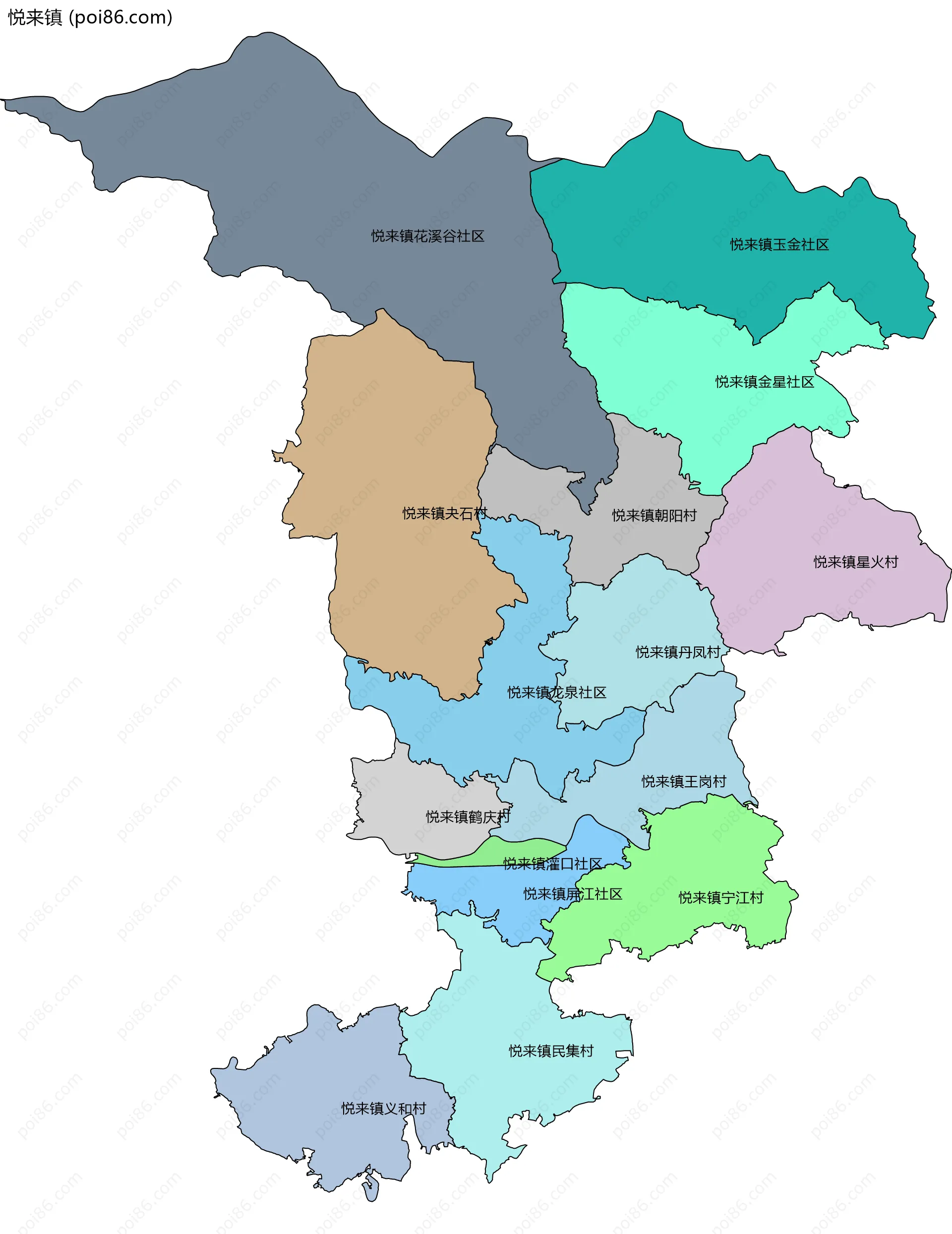 悦来镇边界地图(五级行政区划)